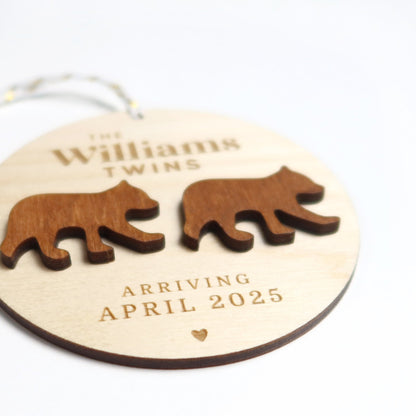 Twins Pregnancy Announcement Personalized Bears Ornament - Holiday Ornaments - Moon Rock Prints