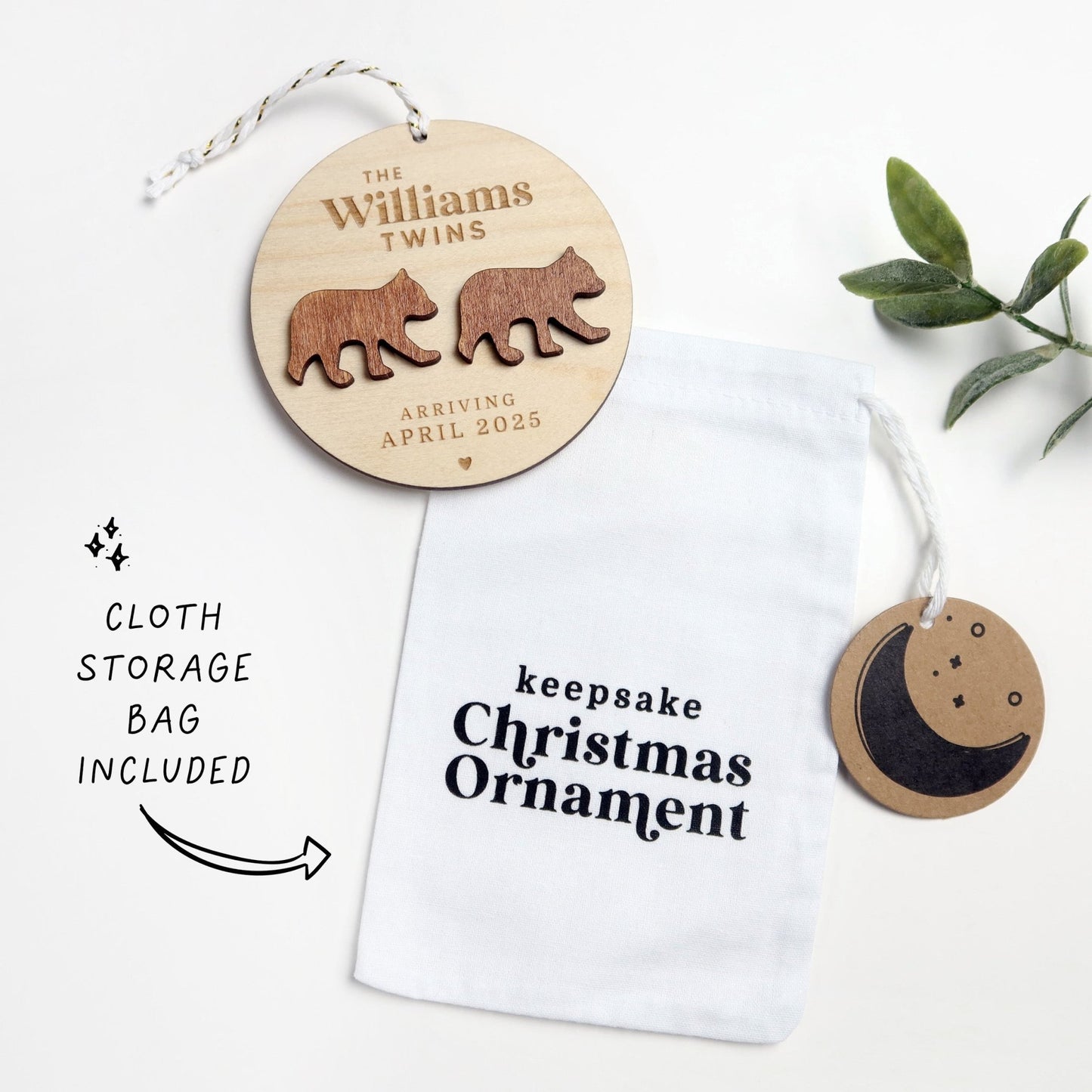 Twins Pregnancy Announcement Personalized Bears Ornament - Holiday Ornaments - Moon Rock Prints