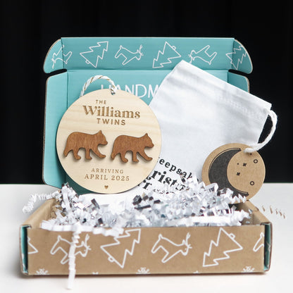 Twins Pregnancy Announcement Personalized Bears Ornament - Holiday Ornaments - Moon Rock Prints