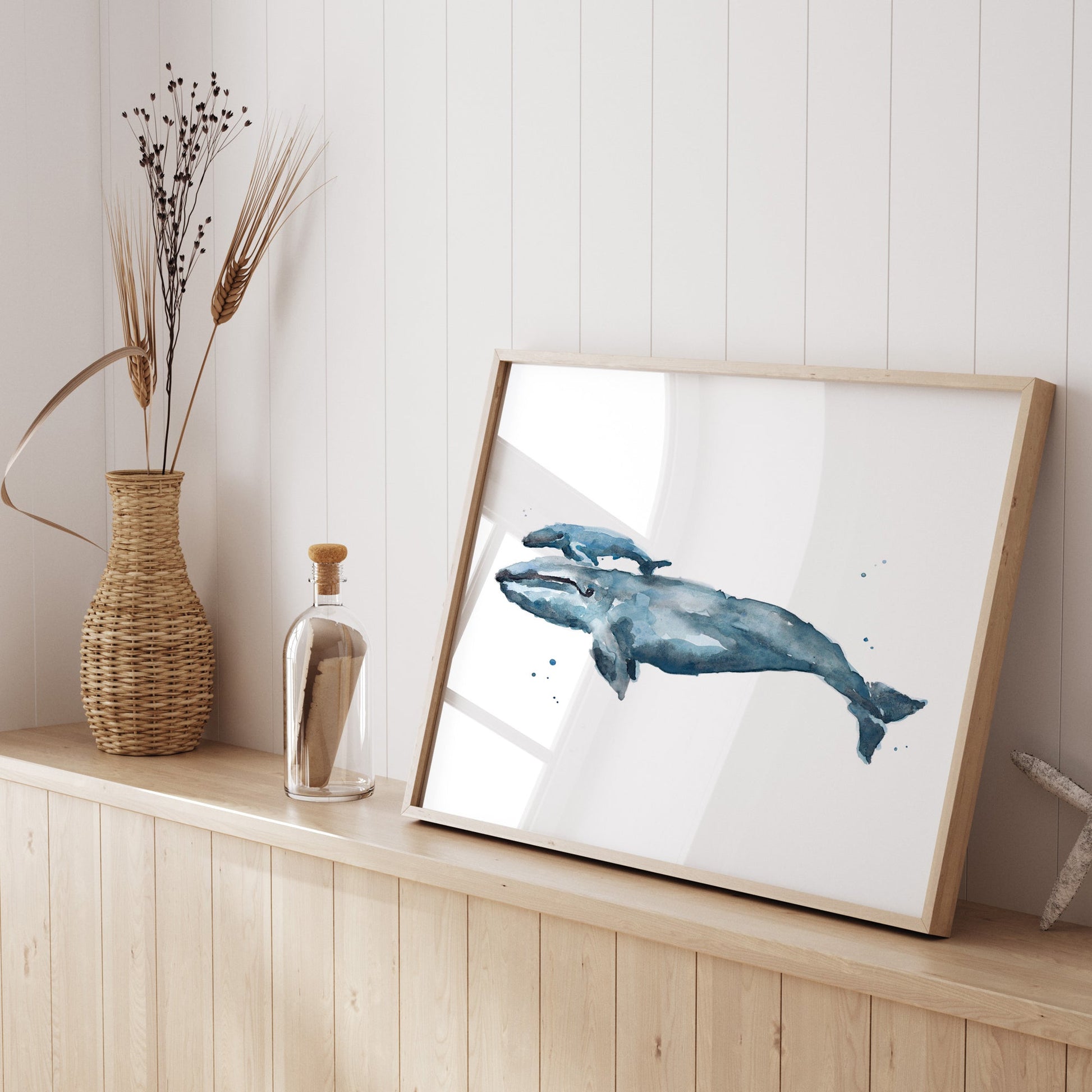 Whale and Baby Ocean Animal Watercolor Art Print - Art Prints - Moon Rock Prints
