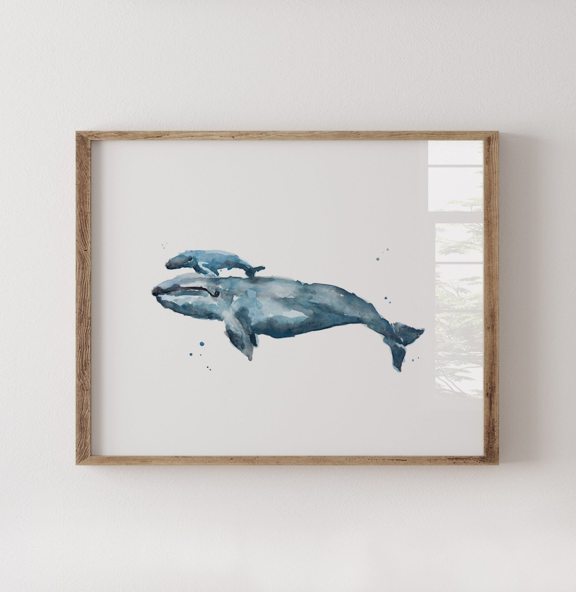 Whale and Baby Whale Calf Watercolor Art Print - Art Prints - Moon Rock Prints