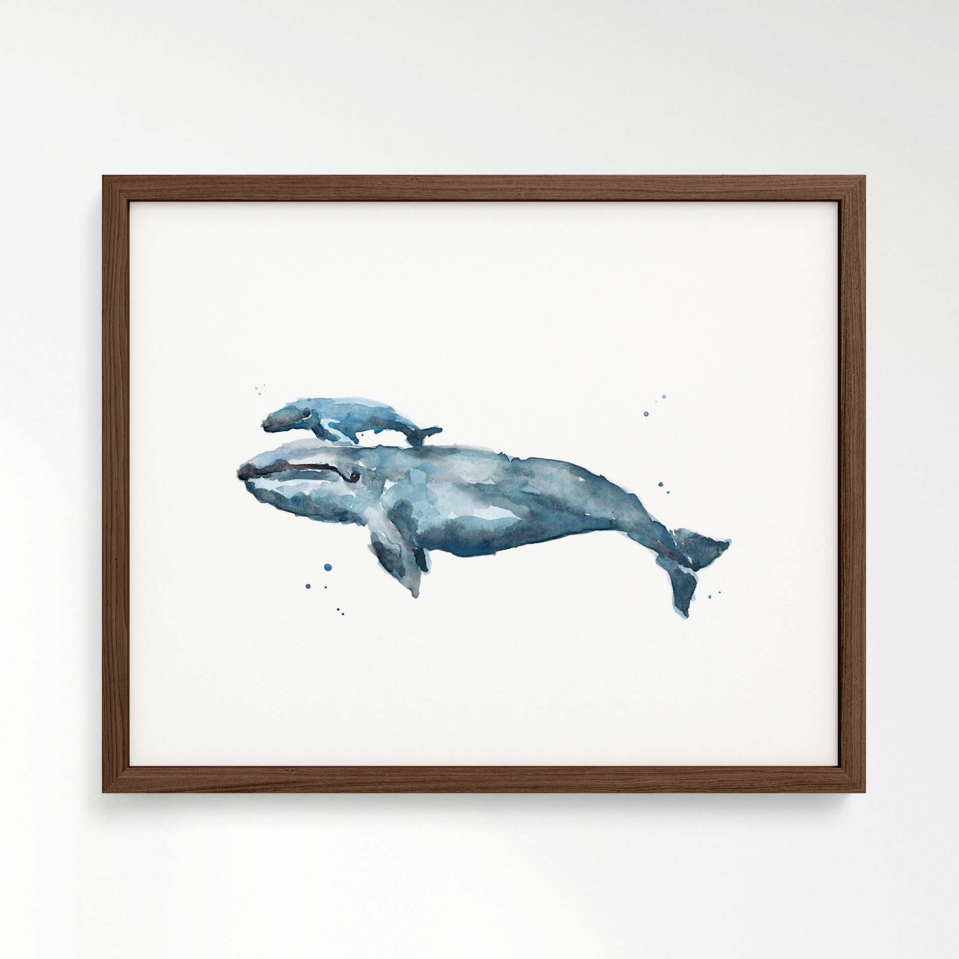 Whale and Baby Whale Calf Watercolor Art Print - Art Prints - Moon Rock Prints