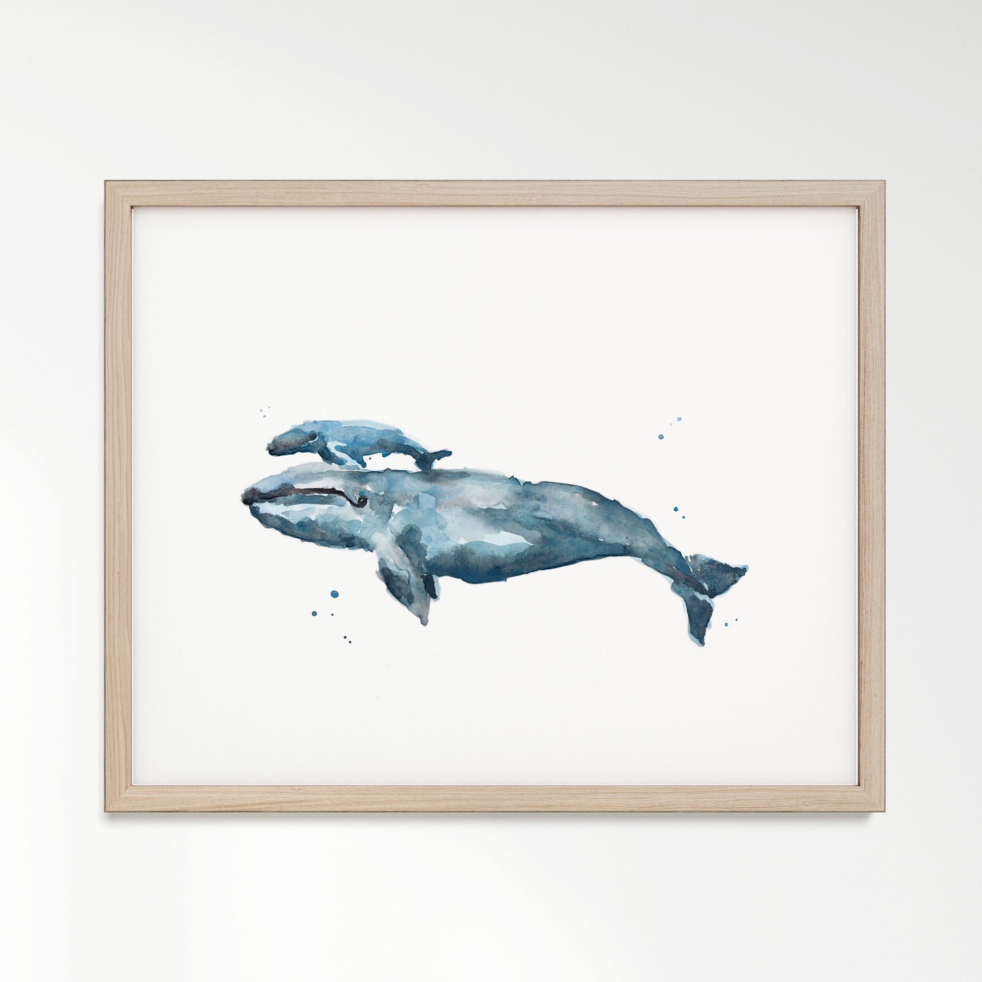 Whale and Baby Whale Calf Watercolor Art Print - Art Prints - Moon Rock Prints
