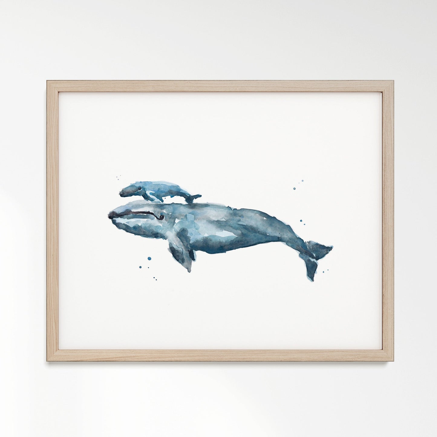 Whale and Baby Whale Calf Watercolor Art Print - Art Prints - Moon Rock Prints