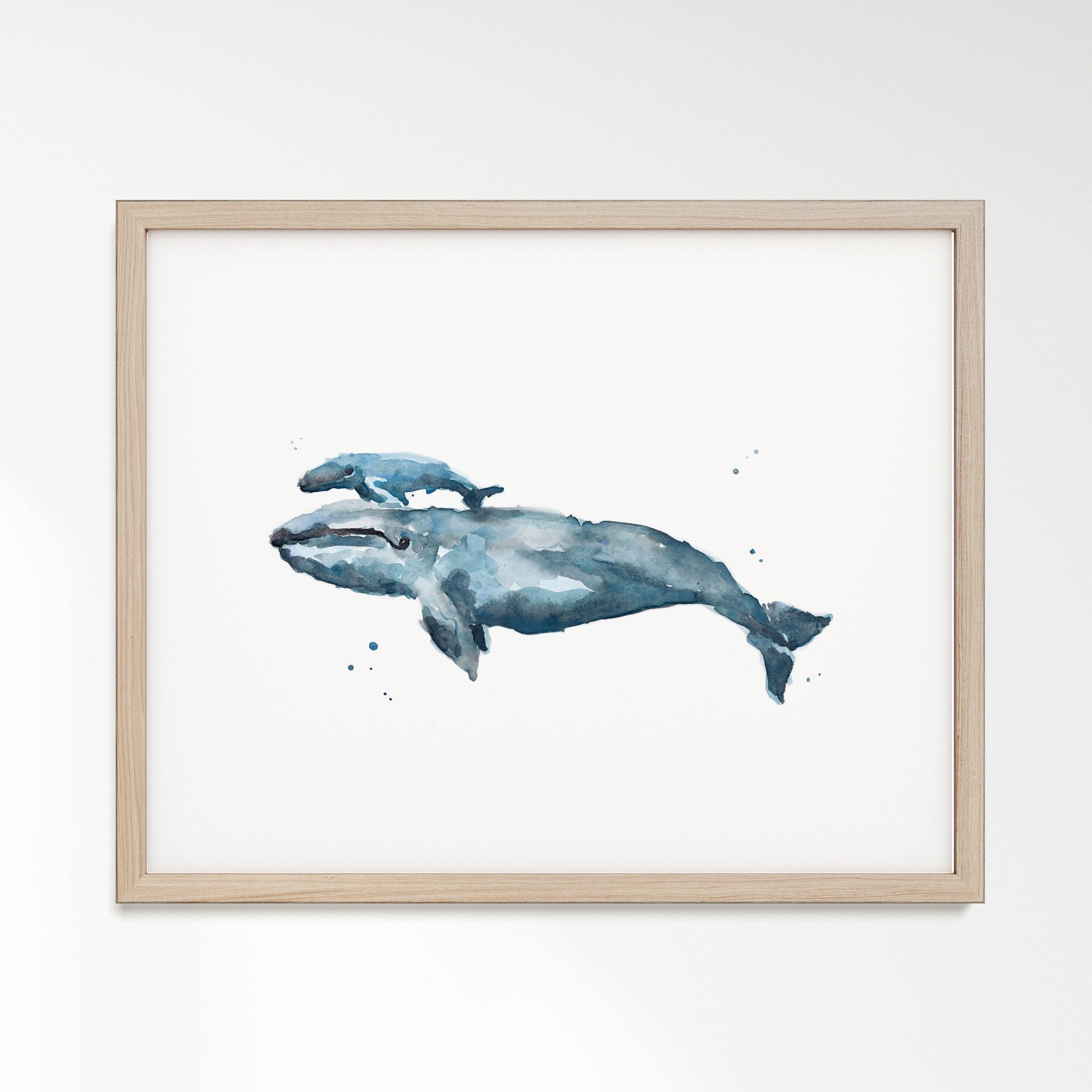 Whale and Baby Whale Calf Watercolor Art Print - Art Prints - Moon Rock Prints