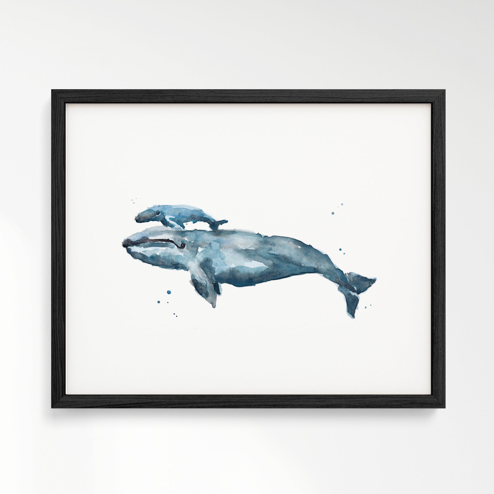 Whale and Baby Whale Calf Watercolor Art Print - Art Prints - Moon Rock Prints