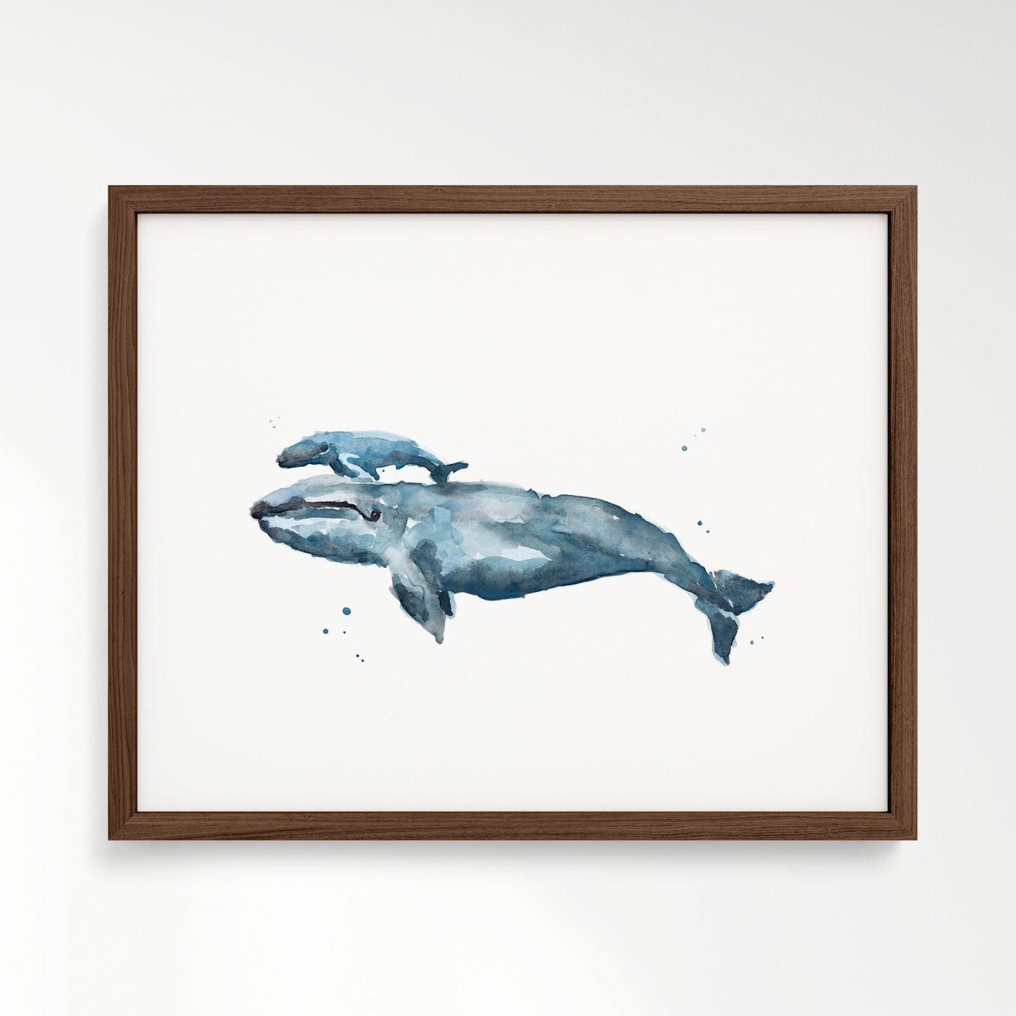 Whale and Baby Whale Calf Watercolor Art Print - Art Prints - Moon Rock Prints