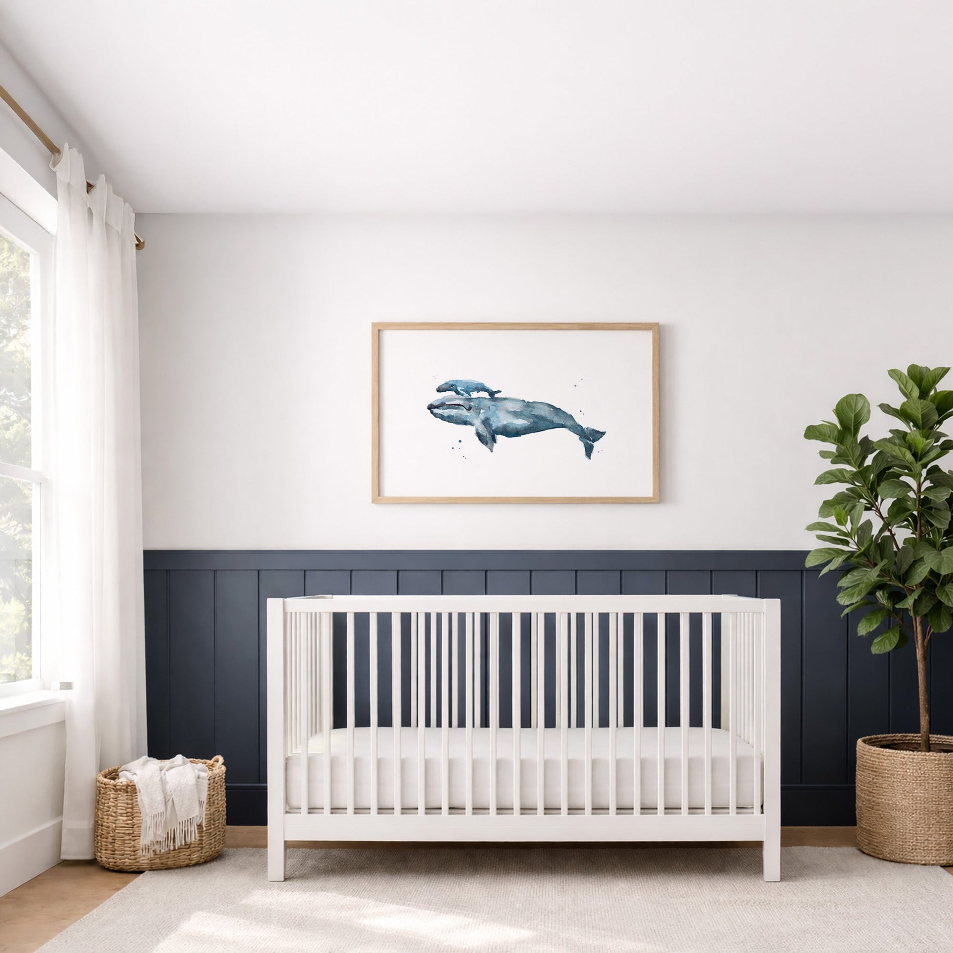 Whale and Baby Whale Calf Watercolor Art Print - Art Prints - Moon Rock Prints