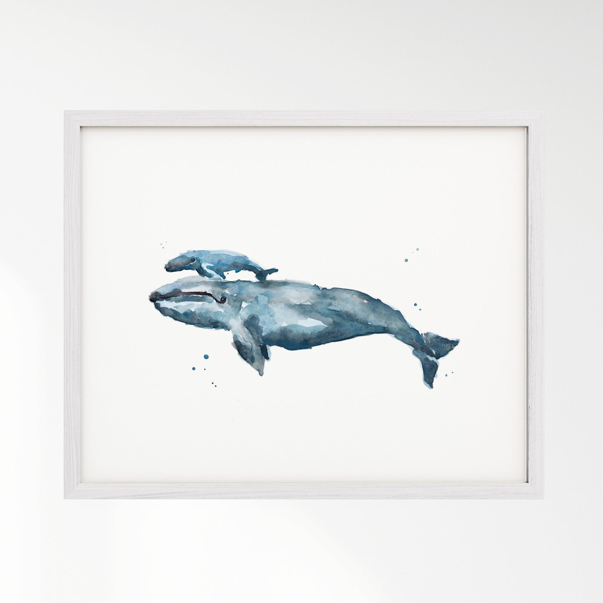 Whale and Baby Whale Calf Watercolor Art Print - Art Prints - Moon Rock Prints
