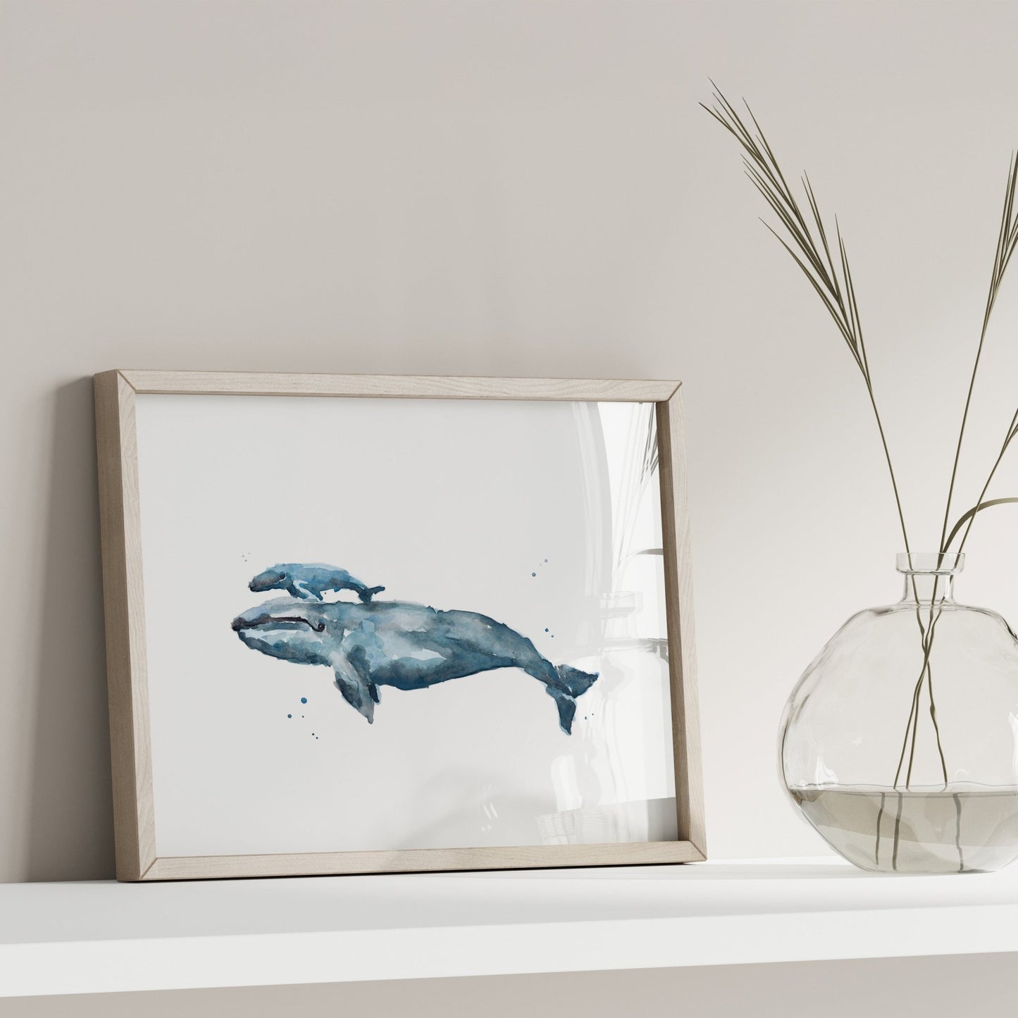 Whale and Baby Whale Calf Watercolor Art Print - Art Prints - Moon Rock Prints