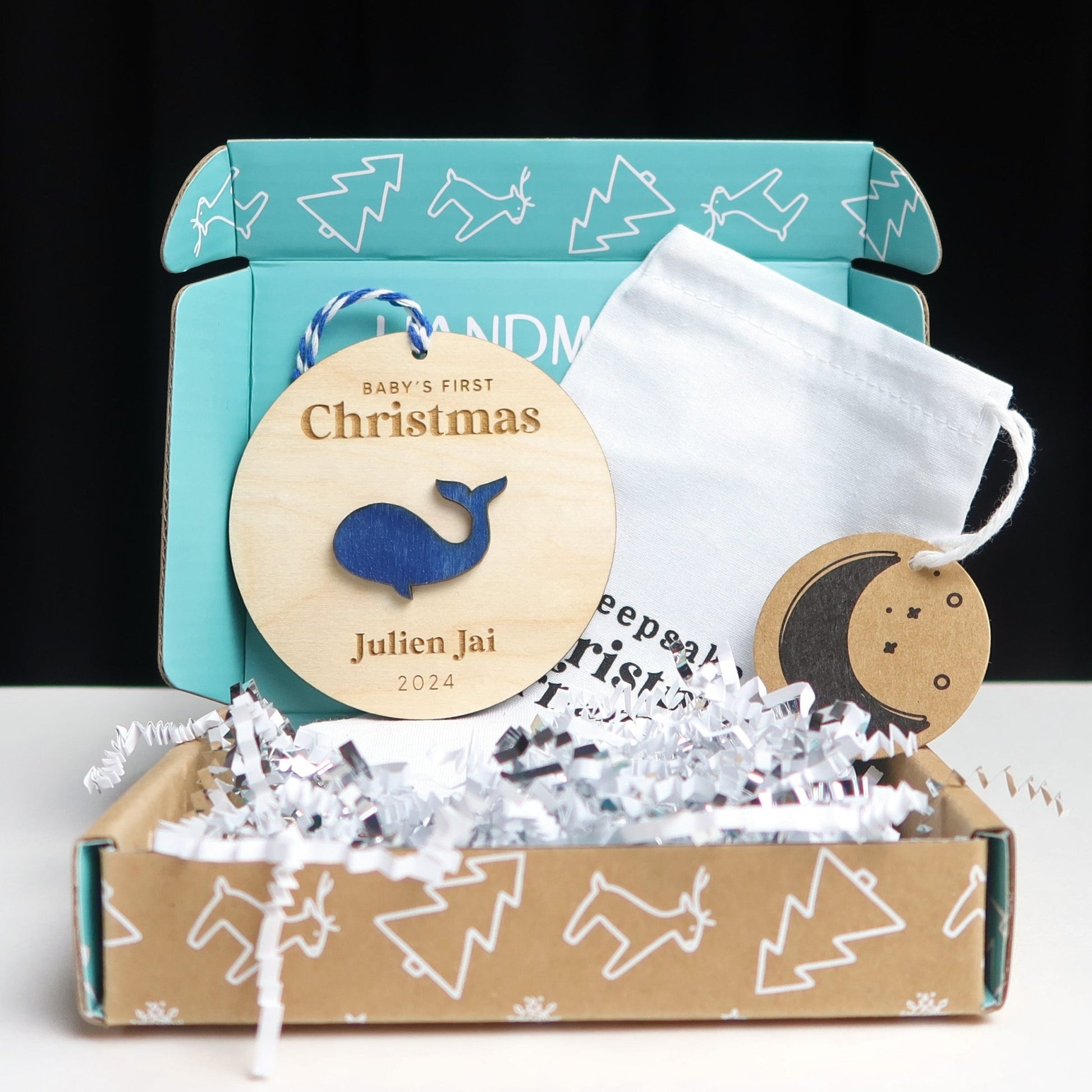 Whale Baby's First Christmas Ornament Personalized - Holiday Ornaments - Moon Rock Prints