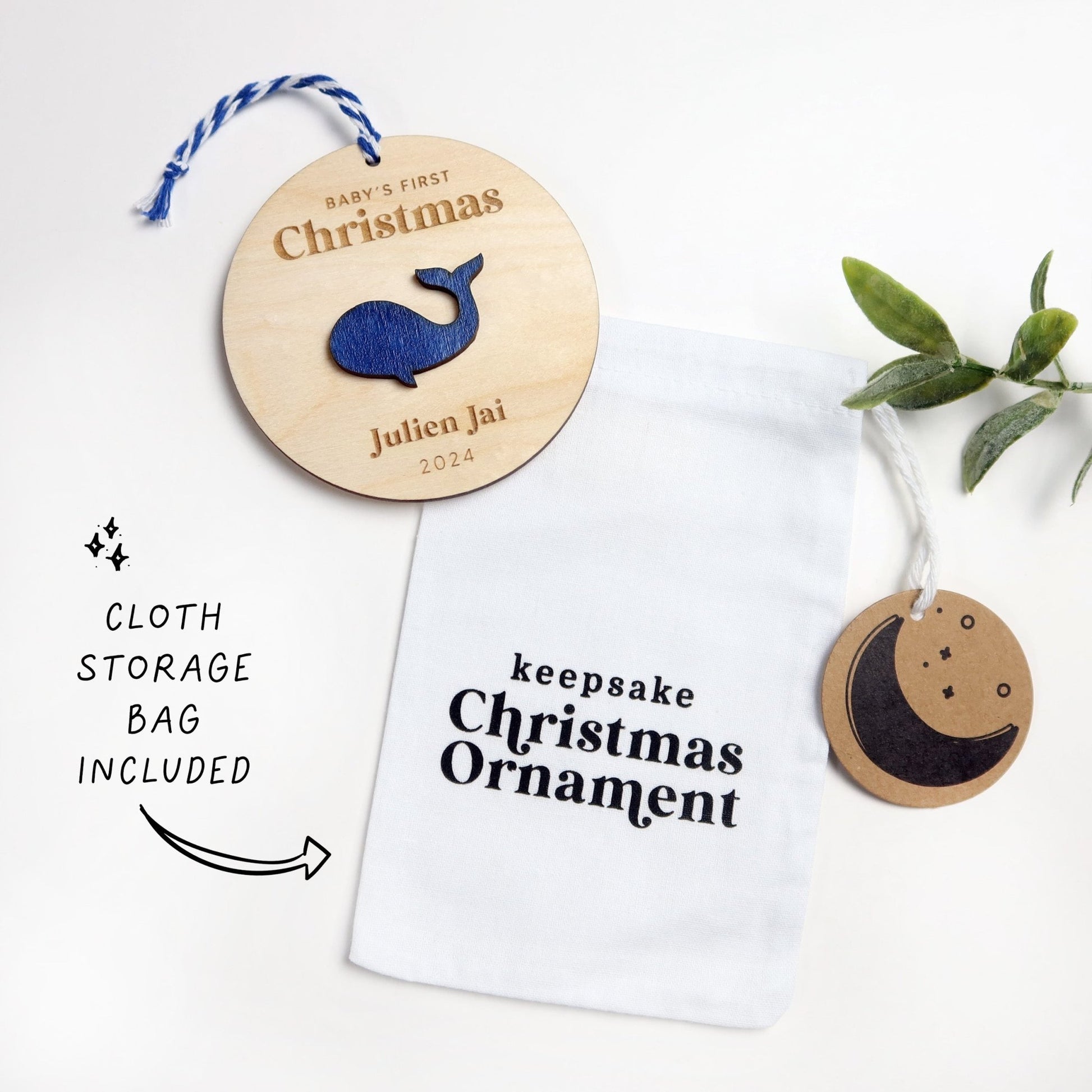 Whale Baby's First Christmas Ornament Personalized - Holiday Ornaments - Moon Rock Prints