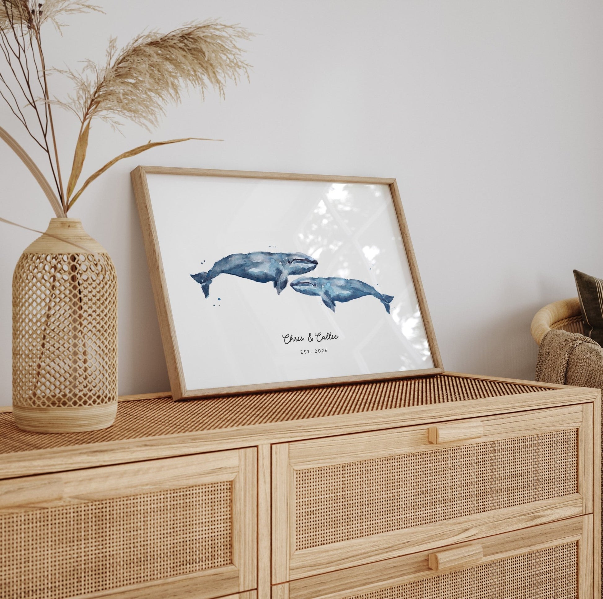 Whale Couple Personalized Watercolor Art Print - Art Prints - Moon Rock Prints