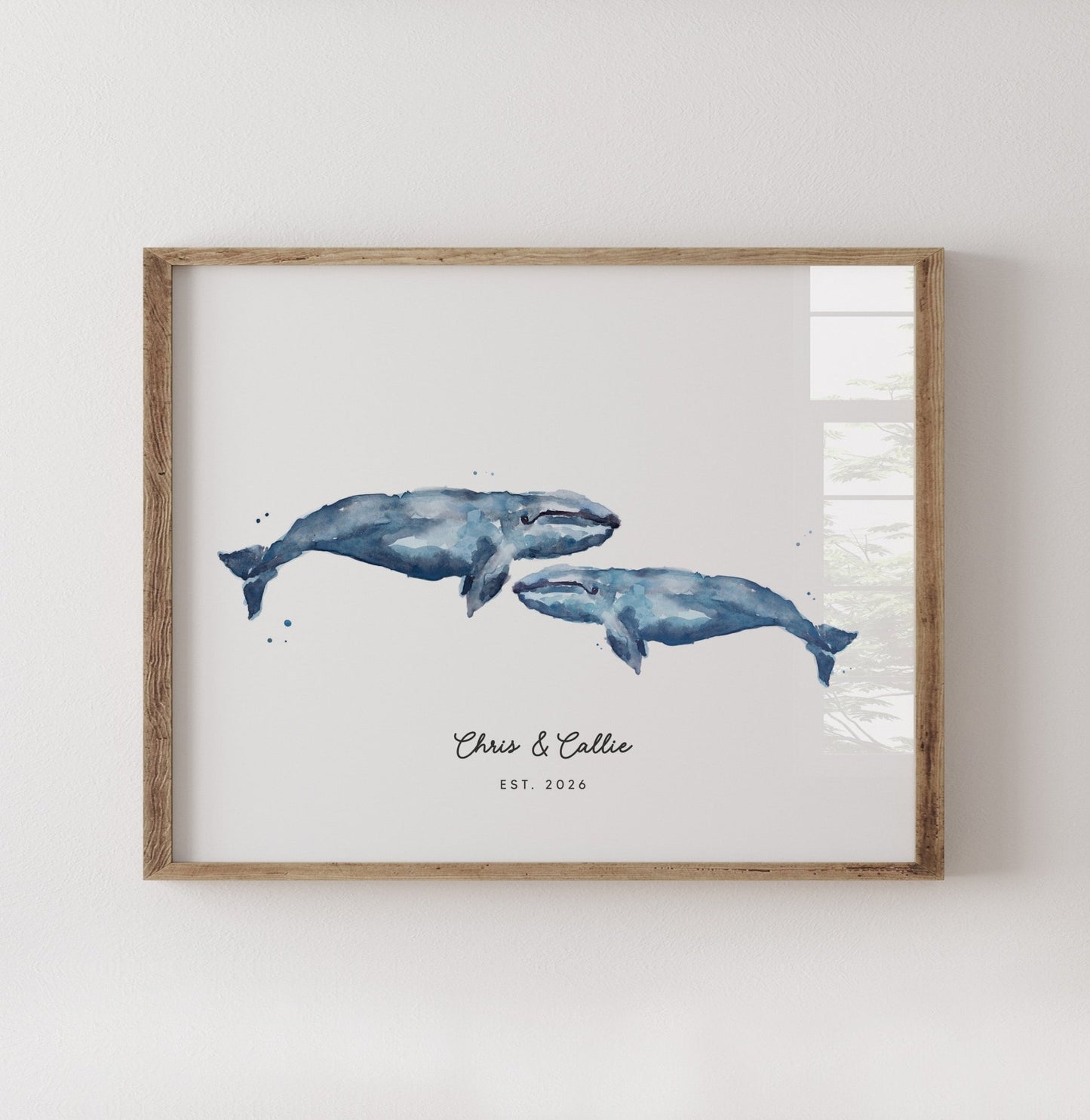 Whale Couple Personalized Watercolor Art Print - Art Prints - Moon Rock Prints