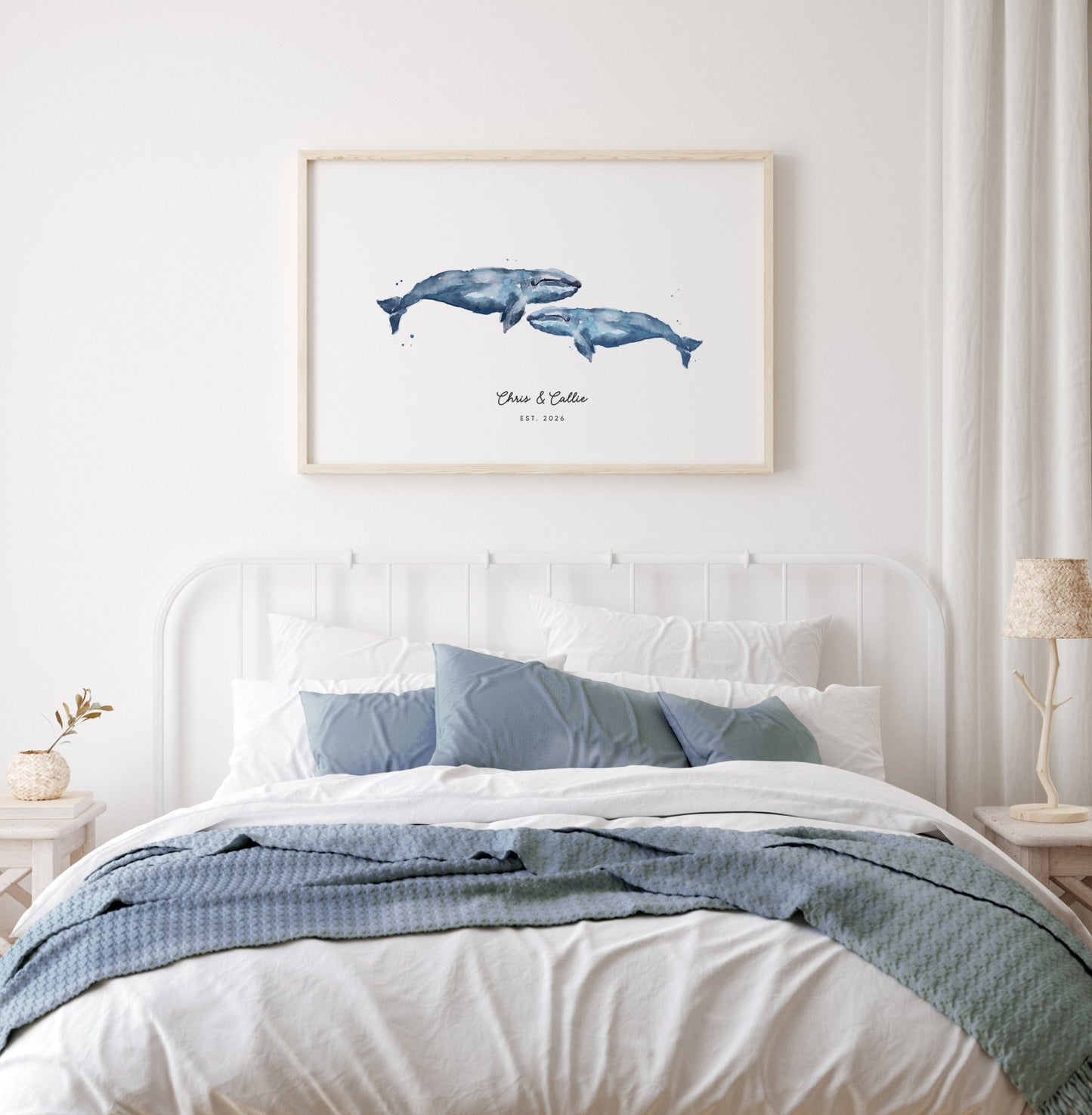 Whale Couple Personalized Watercolor Art Print - Art Prints - Moon Rock Prints
