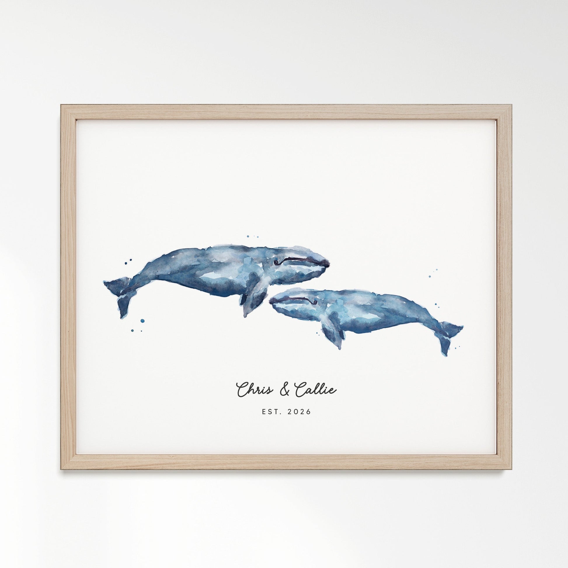Whale Couple Personalized Watercolor Art Print - Art Prints - Moon Rock Prints