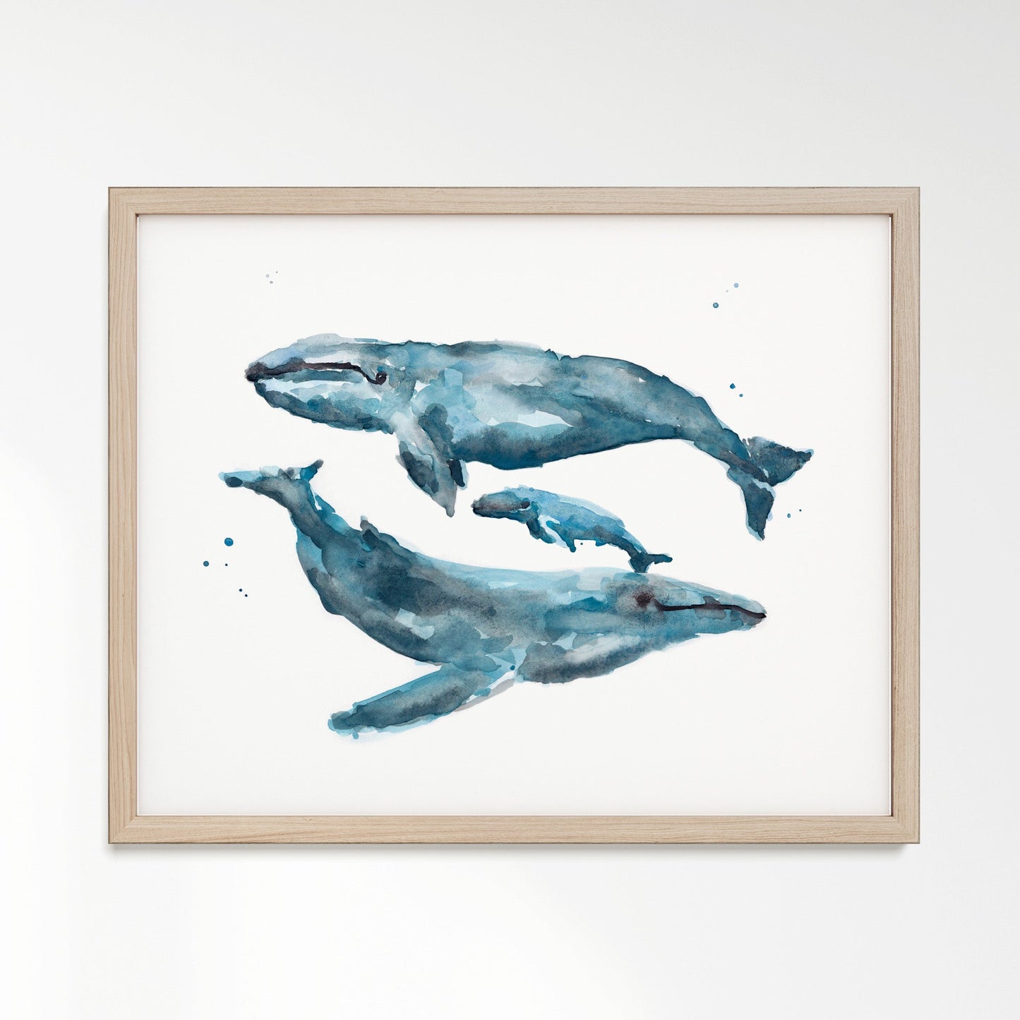Whale Family of 3 Ocean Animal Watercolor Art Print - Art Prints - Moon Rock Prints