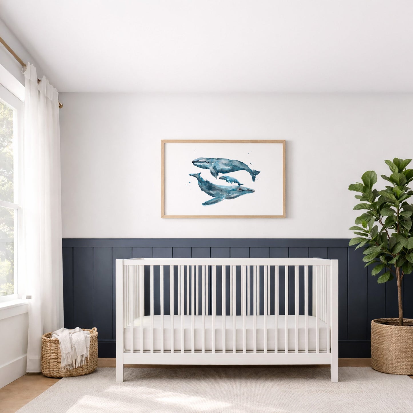 Whale Family of 3 Ocean Animal Watercolor Art Print - Art Prints - Moon Rock Prints