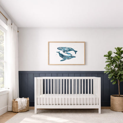Whale Family of 3 Ocean Animal Watercolor Art Print - Art Prints - Moon Rock Prints