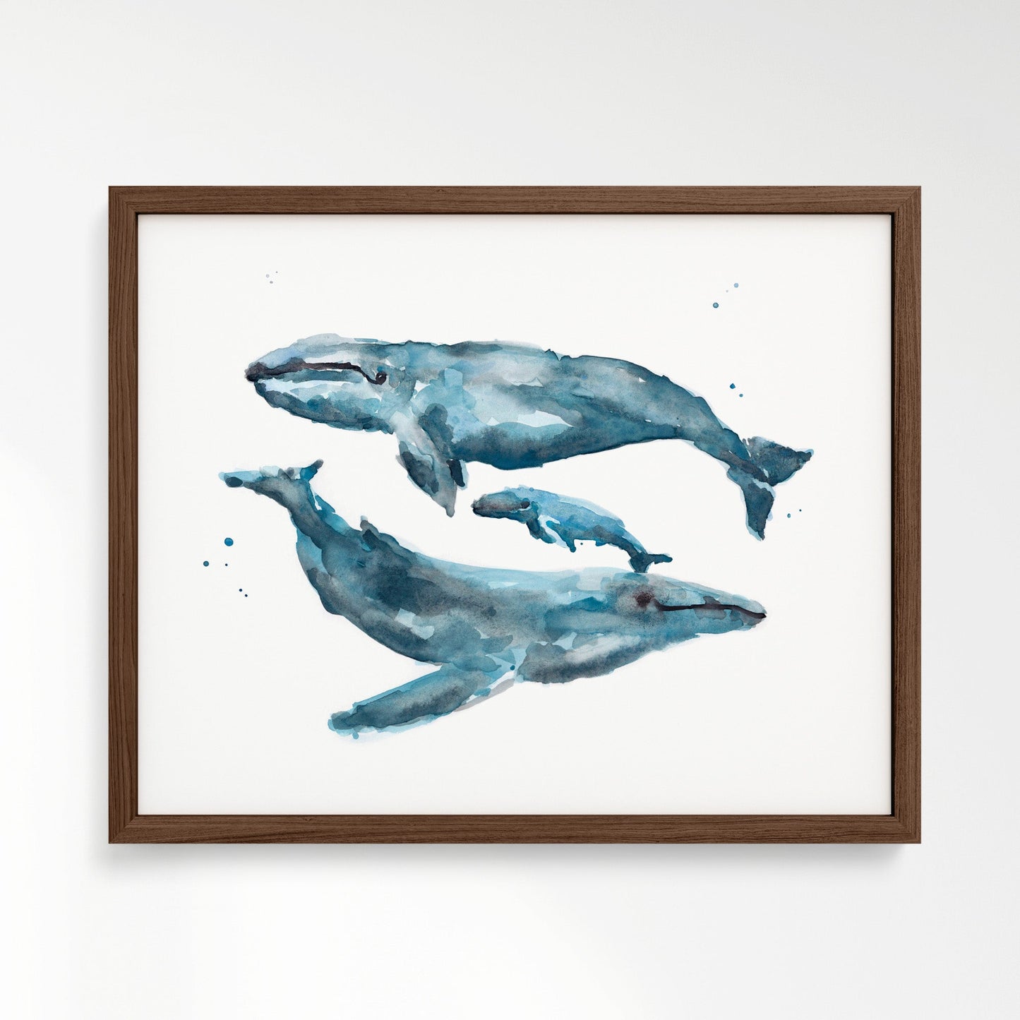 Whale Family of 3 Ocean Animal Watercolor Art Print - Art Prints - Moon Rock Prints