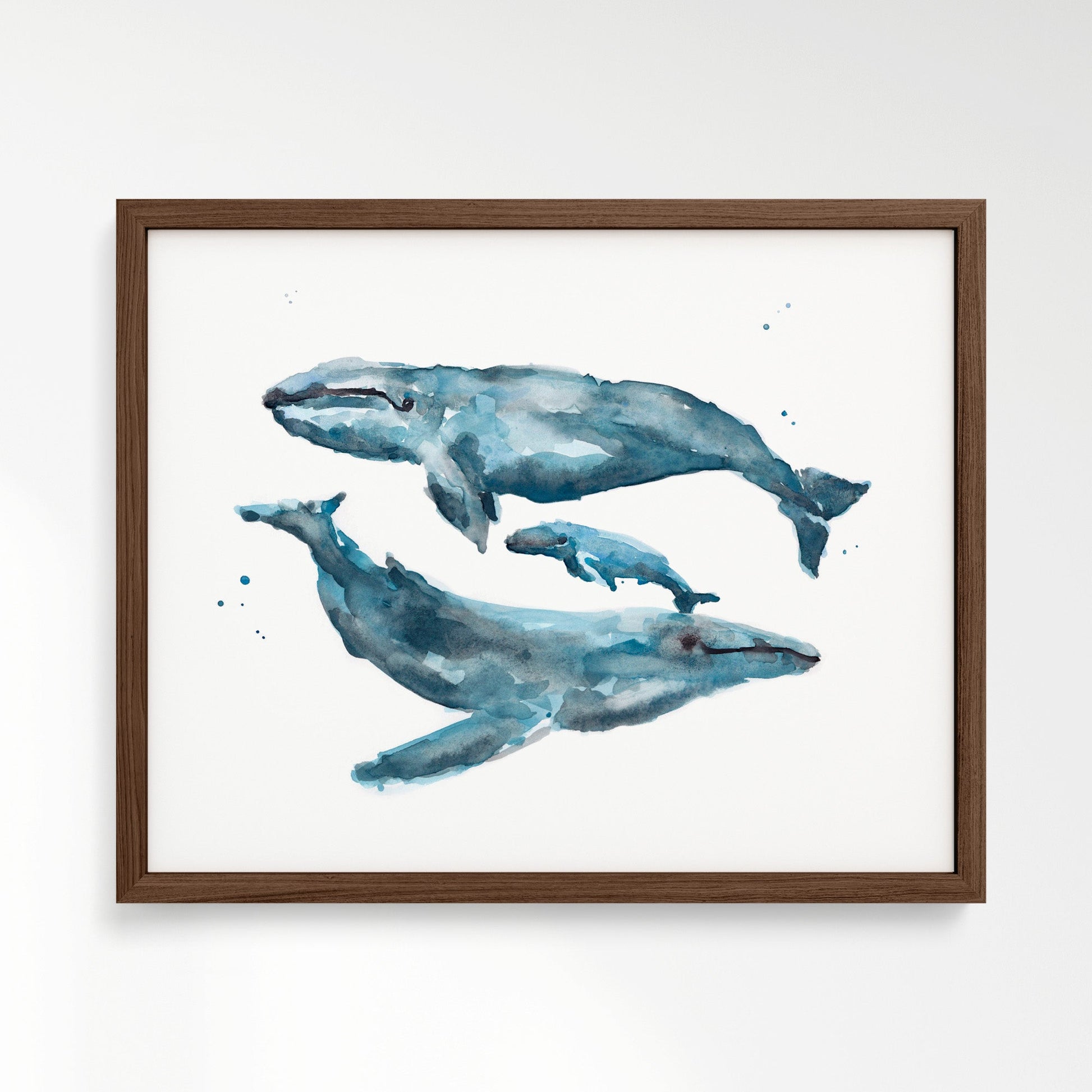 Whale Family of 3 Ocean Animal Watercolor Art Print - Art Prints - Moon Rock Prints