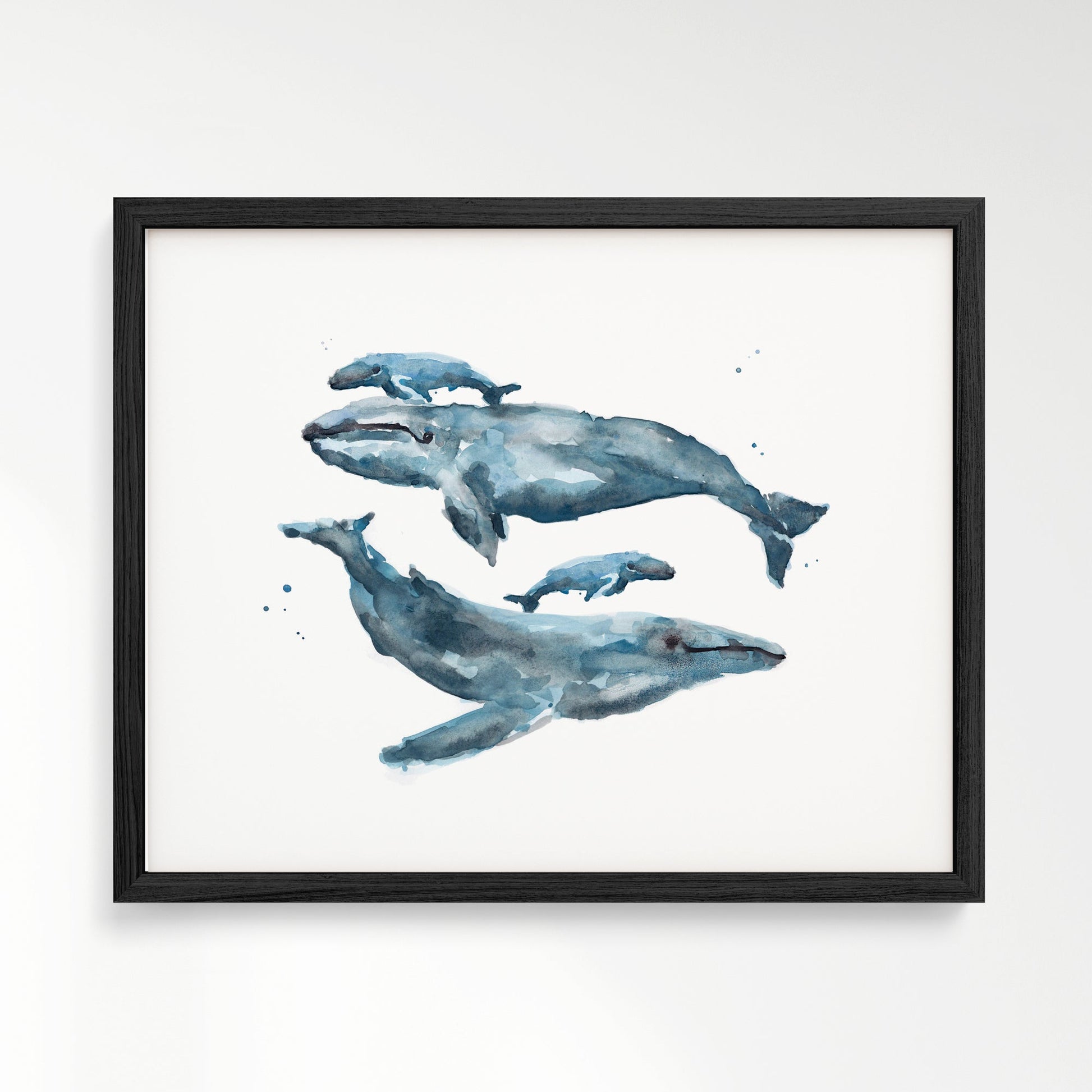 Whale Family of 4 Ocean Animal Watercolor Art Print - Art Prints - Moon Rock Prints