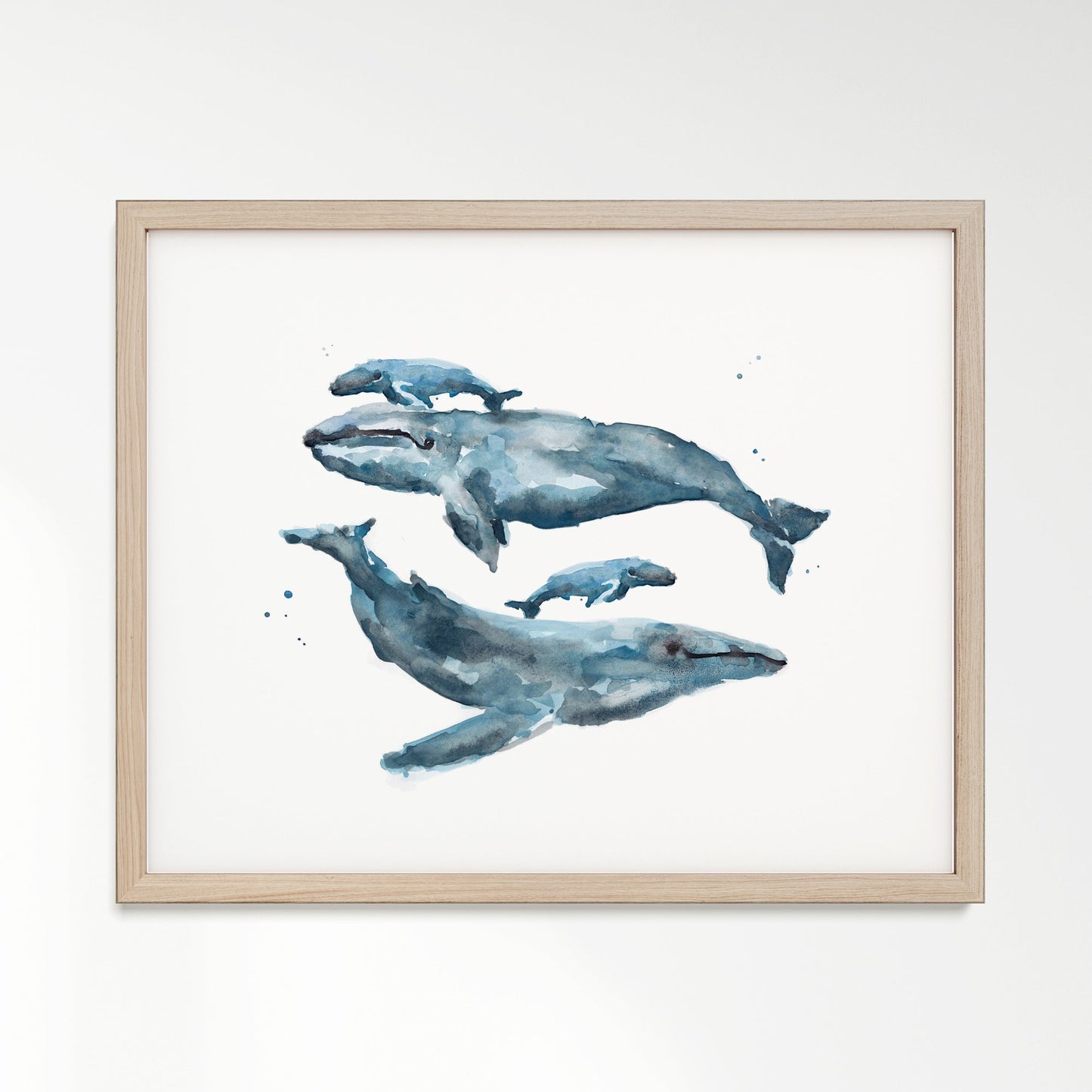 Whale Family of 4 Ocean Animal Watercolor Art Print - Art Prints - Moon Rock Prints