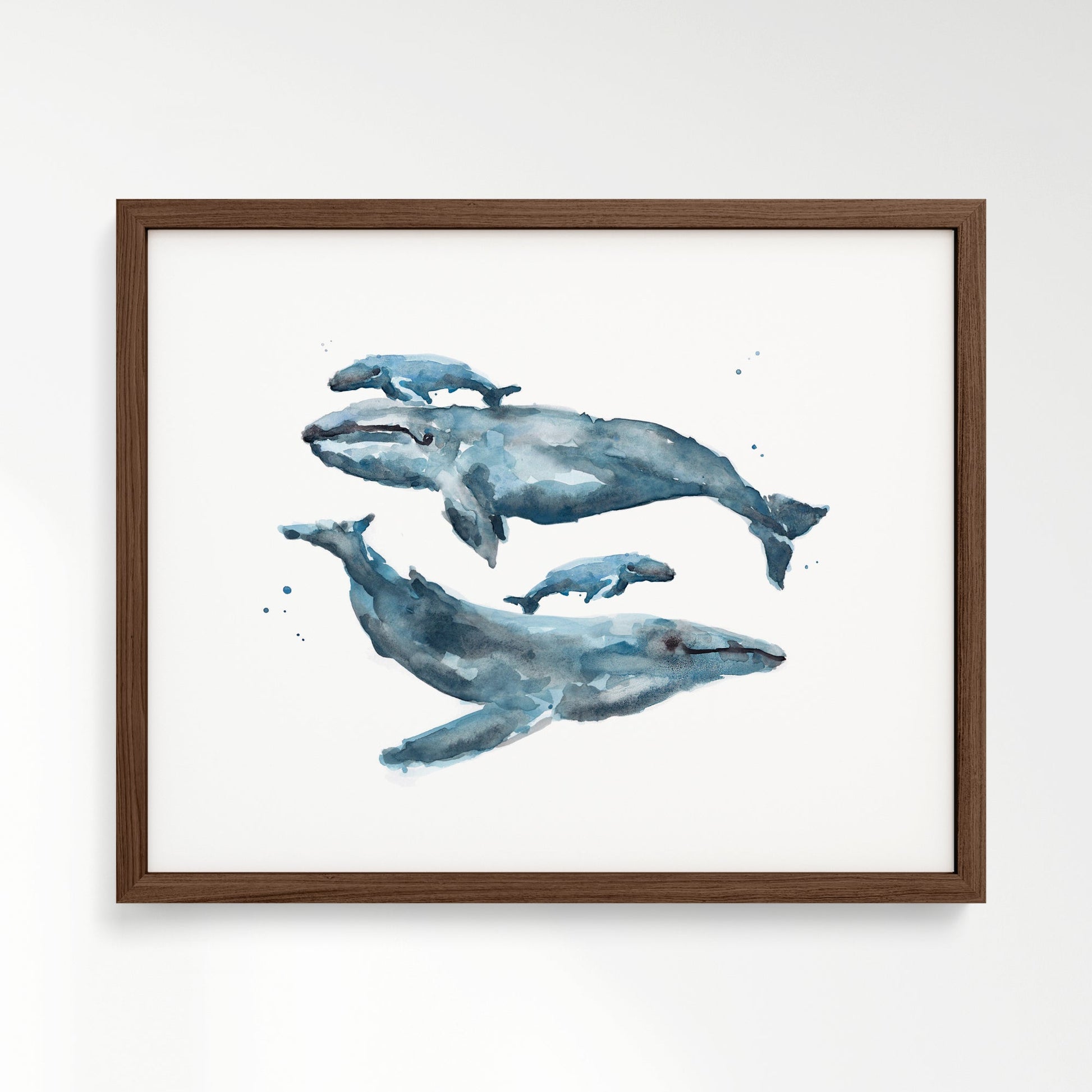 Whale Family of 4 Ocean Animal Watercolor Art Print - Art Prints - Moon Rock Prints
