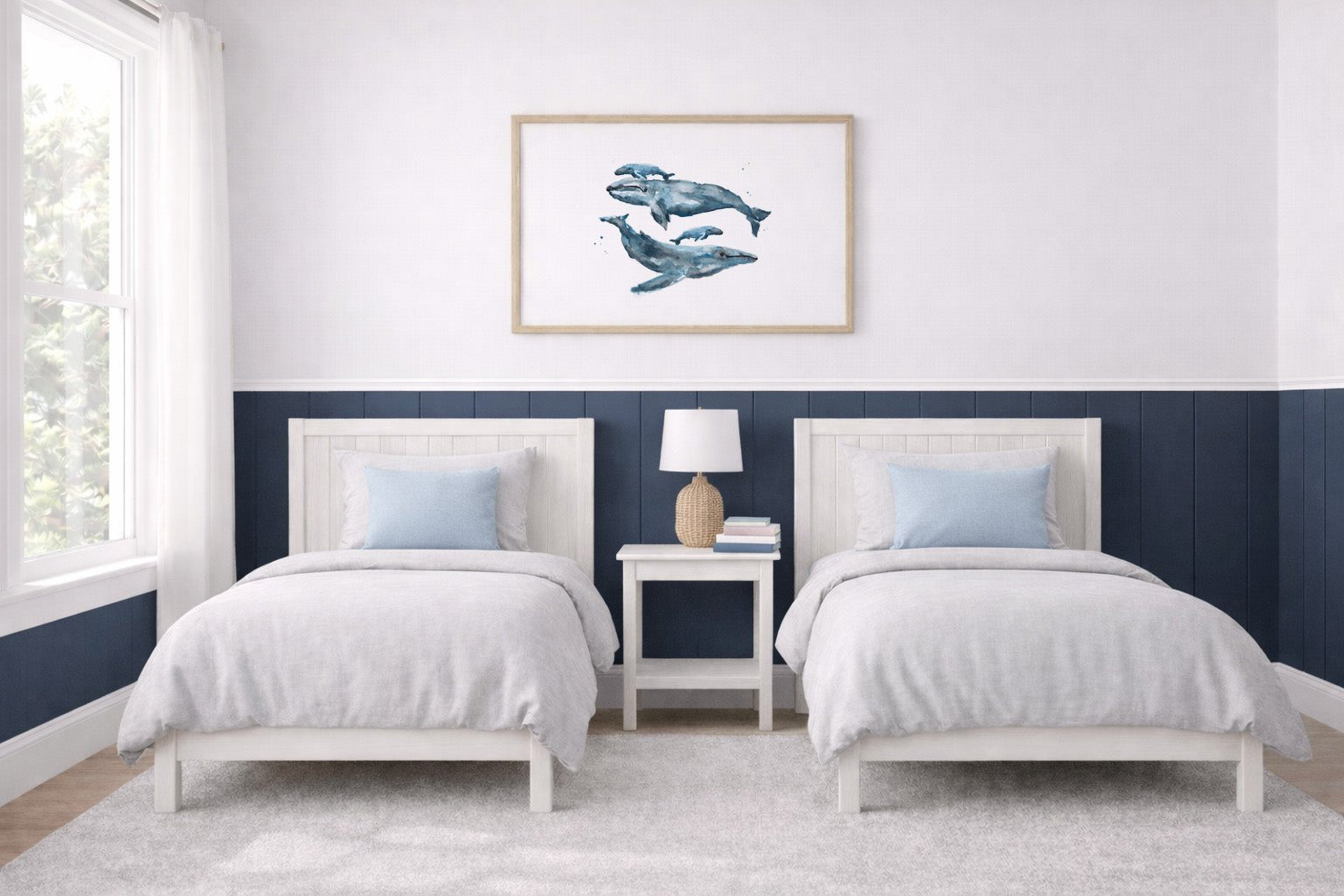 Whale Family of 4 Ocean Animal Watercolor Art Print - Art Prints - Moon Rock Prints