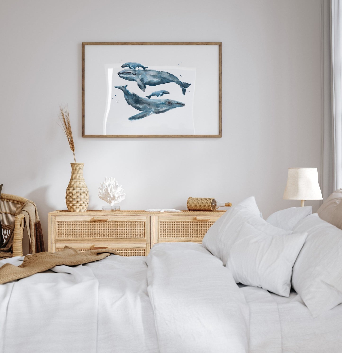 Whale Family of 4 Ocean Animal Watercolor Art Print - Art Prints - Moon Rock Prints