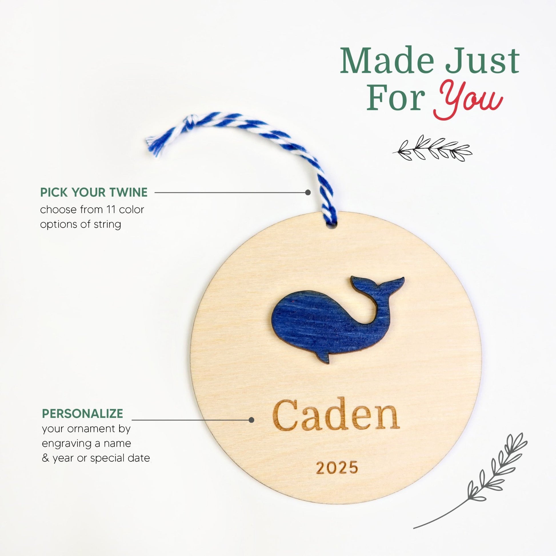 Whale Personalized Ornament - Holiday Ornaments - Moon Rock Prints