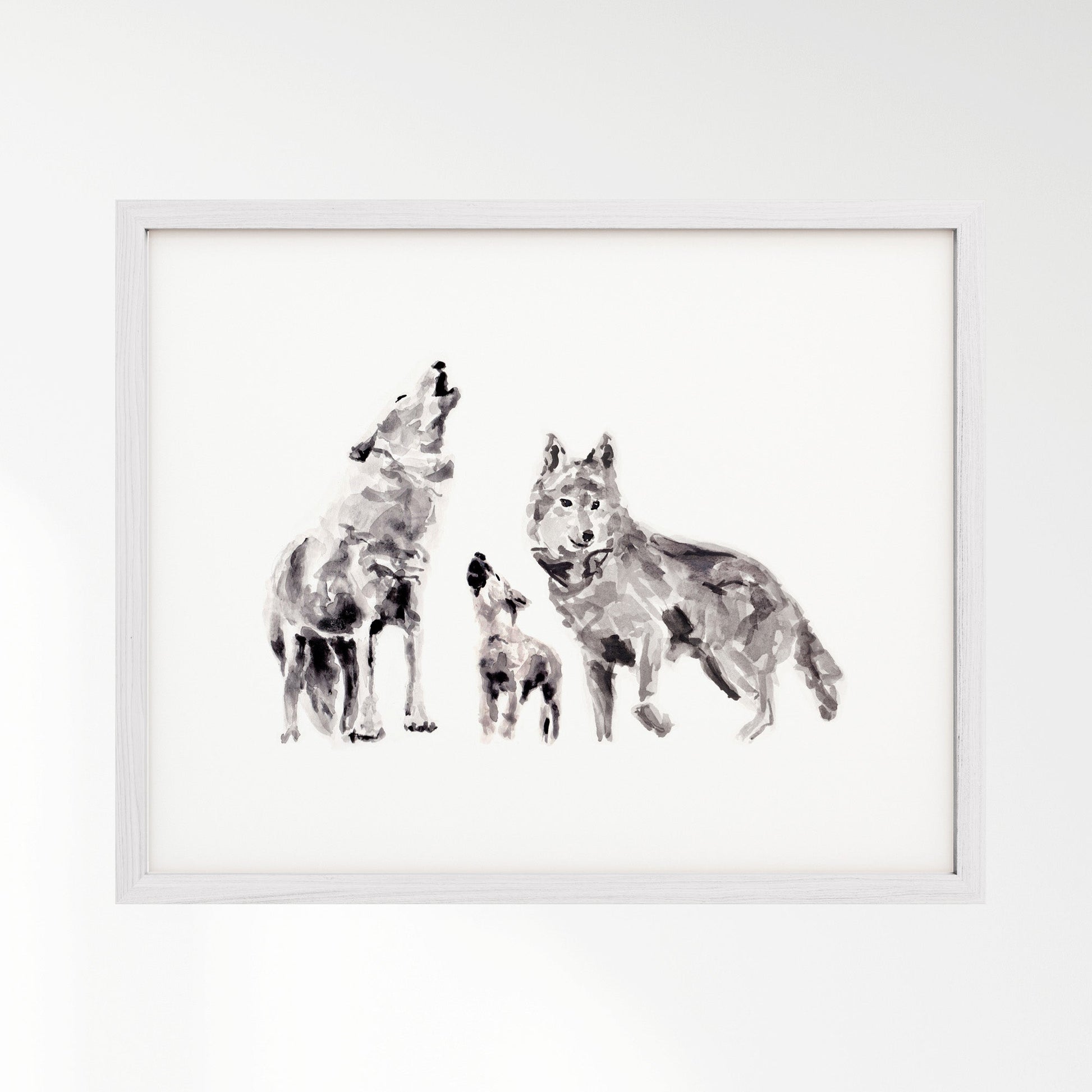 Wolf Family of 3 Woodland Animal Watercolor Art Print - Art Prints - Moon Rock Prints