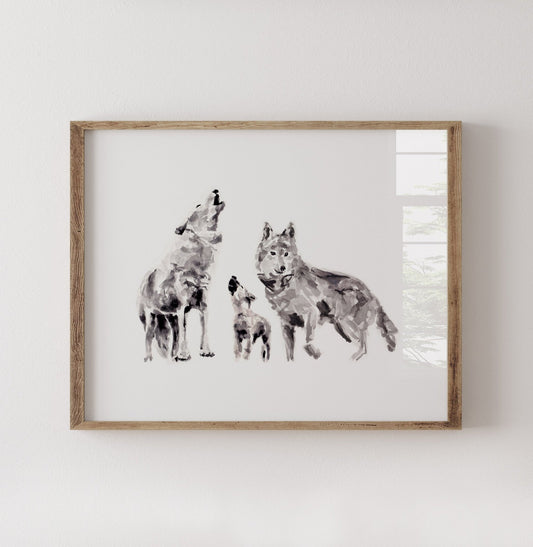 Wolf Family of 3 Woodland Animal Watercolor Art Print - Art Prints - Moon Rock Prints