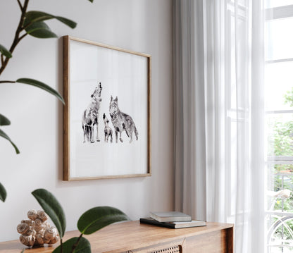 Wolf Family of 3 Woodland Animal Watercolor Art Print - Art Prints - Moon Rock Prints