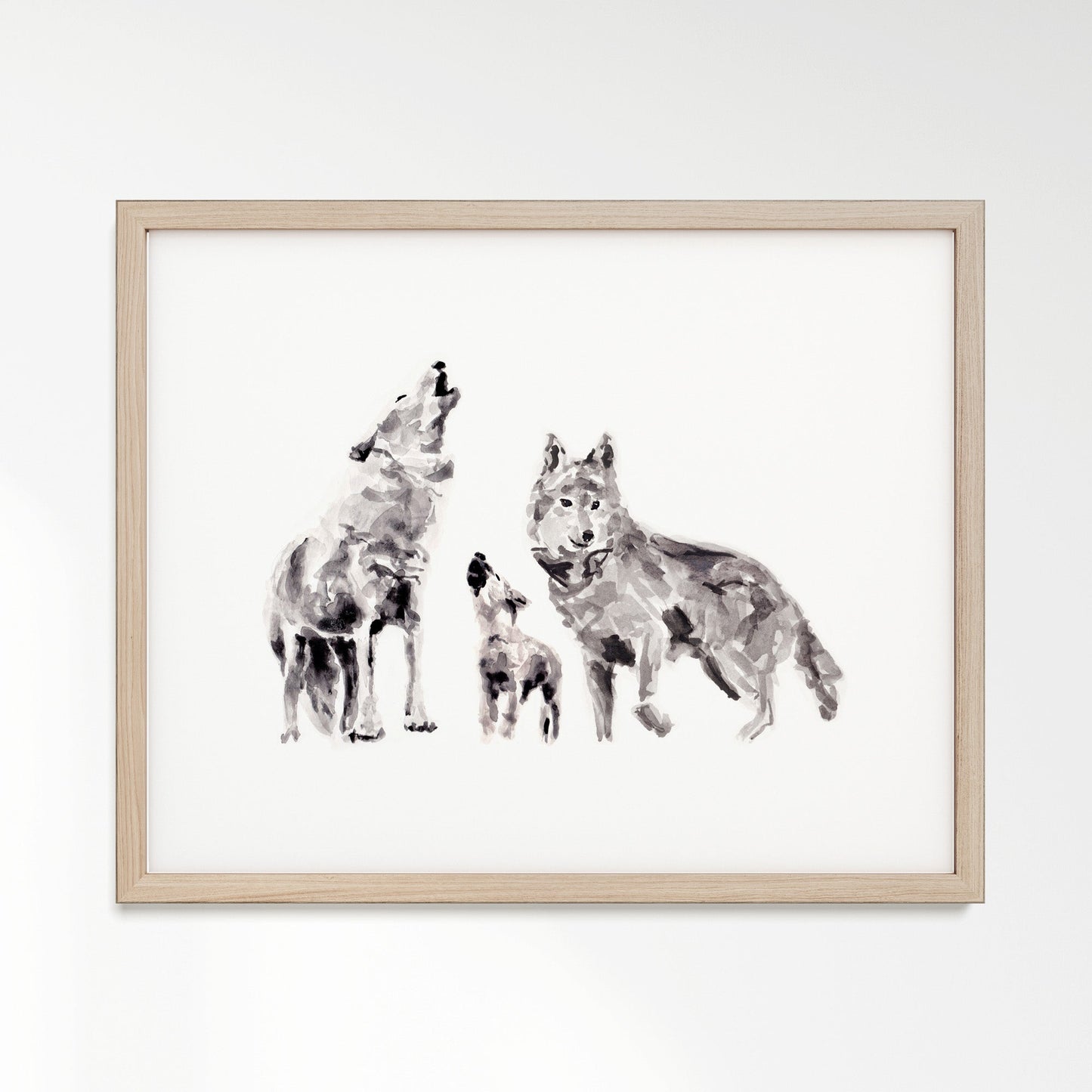 Wolf Family of 3 Woodland Animal Watercolor Art Print - Art Prints - Moon Rock Prints