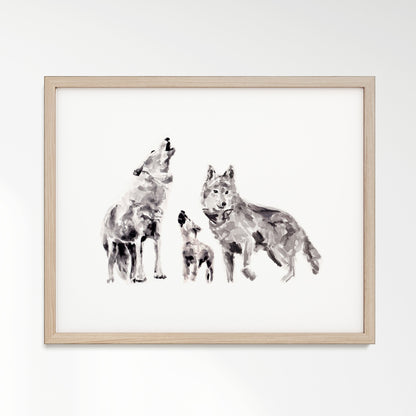 Wolf Family of 3 Woodland Animal Watercolor Art Print - Art Prints - Moon Rock Prints