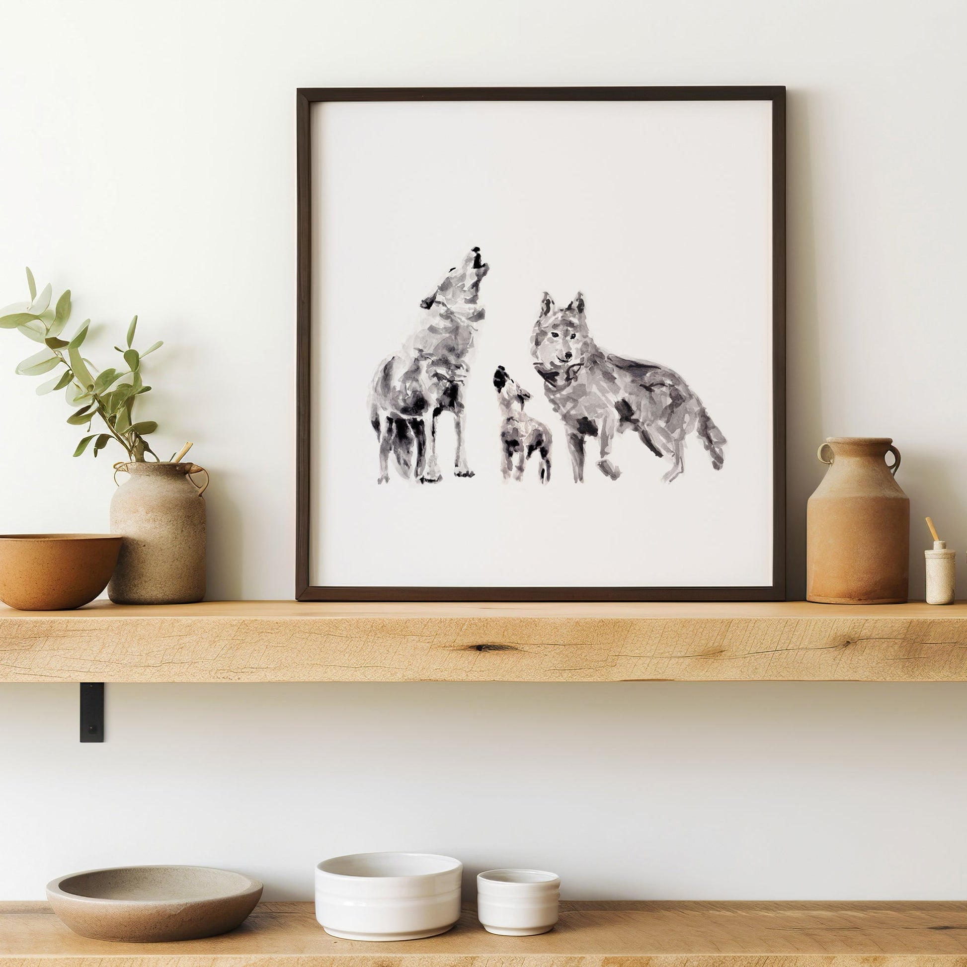 Wolf Family of 3 Woodland Animal Watercolor Art Print - Art Prints - Moon Rock Prints