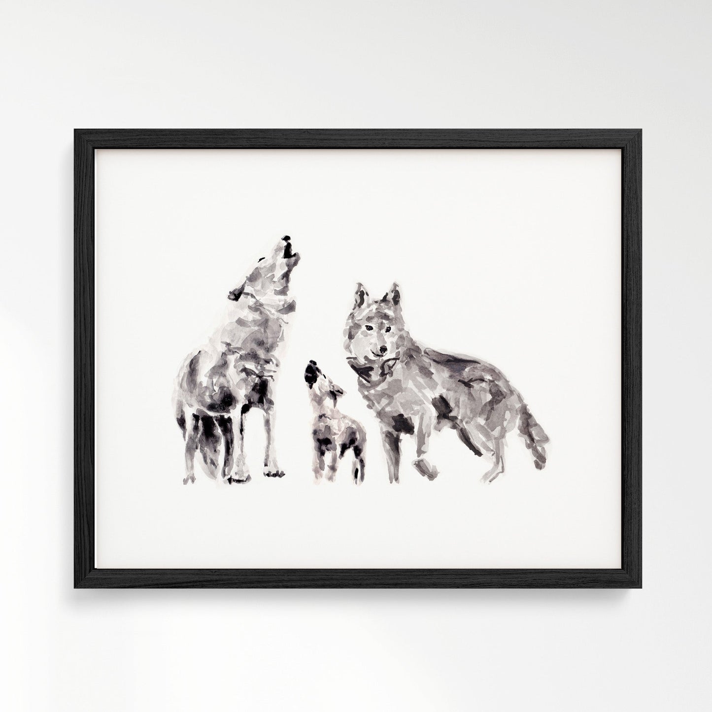 Wolf Family of 3 Woodland Animal Watercolor Art Print - Art Prints - Moon Rock Prints