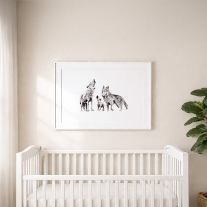 Wolf Family of 3 Woodland Animal Watercolor Art Print - Art Prints - Moon Rock Prints