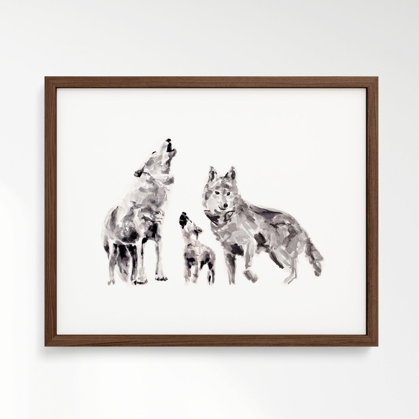 Wolf Family of 3 Woodland Animal Watercolor Art Print - Art Prints - Moon Rock Prints