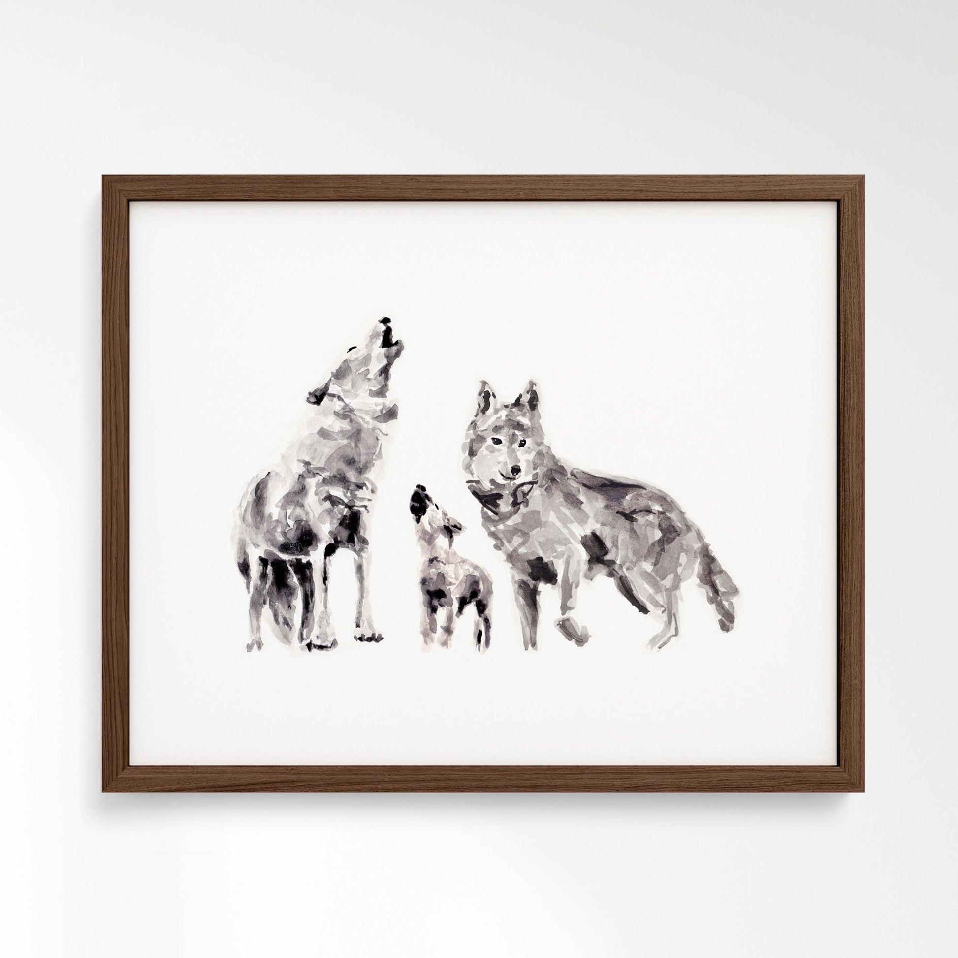 Wolf Family of 3 Woodland Animal Watercolor Art Print - Art Prints - Moon Rock Prints