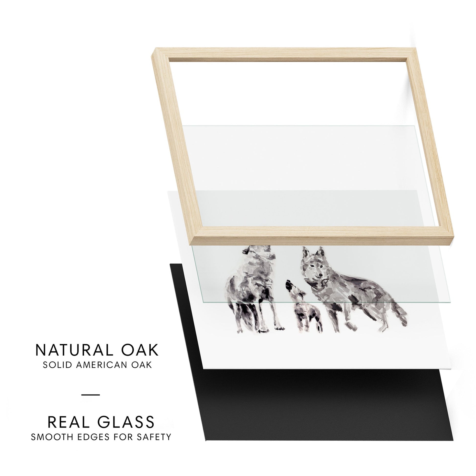 Wolf Family of 3 Woodland Animal Watercolor Art Print - Art Prints - Moon Rock Prints