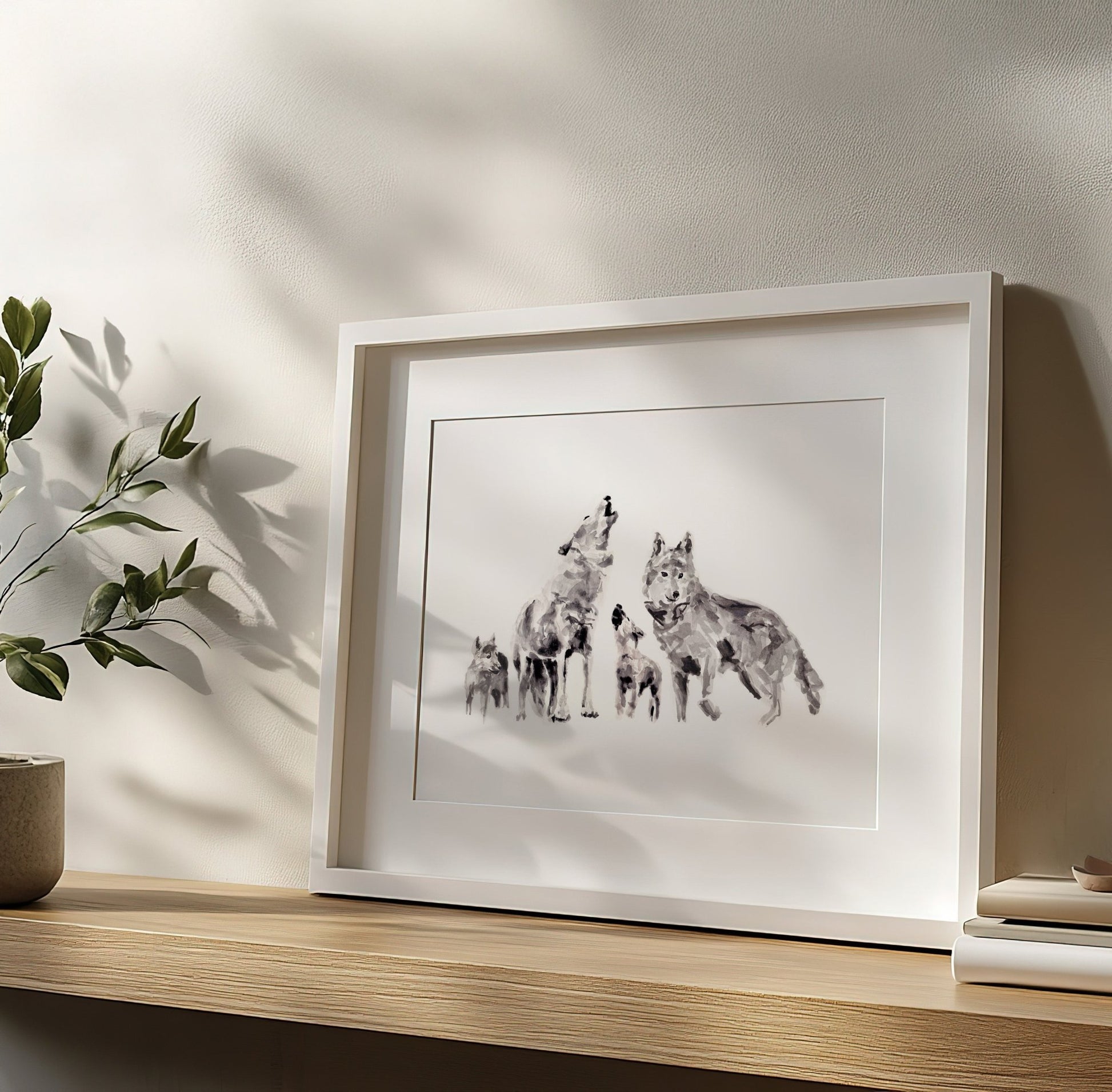 Wolf Family of 4 Woodland Animal Watercolor Art Print - Art Prints - Moon Rock Prints