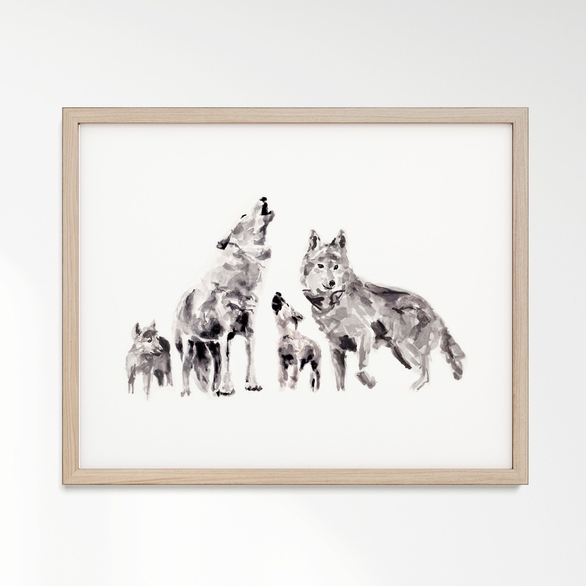 Wolf Family of 4 Woodland Animal Watercolor Art Print - Art Prints - Moon Rock Prints