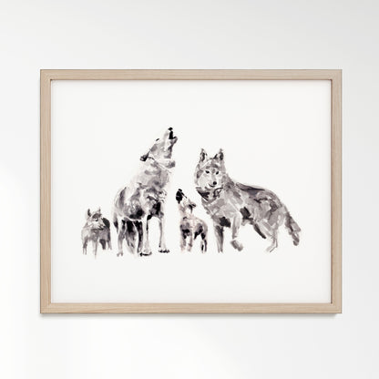 Wolf Family of 4 Woodland Animal Watercolor Art Print - Art Prints - Moon Rock Prints