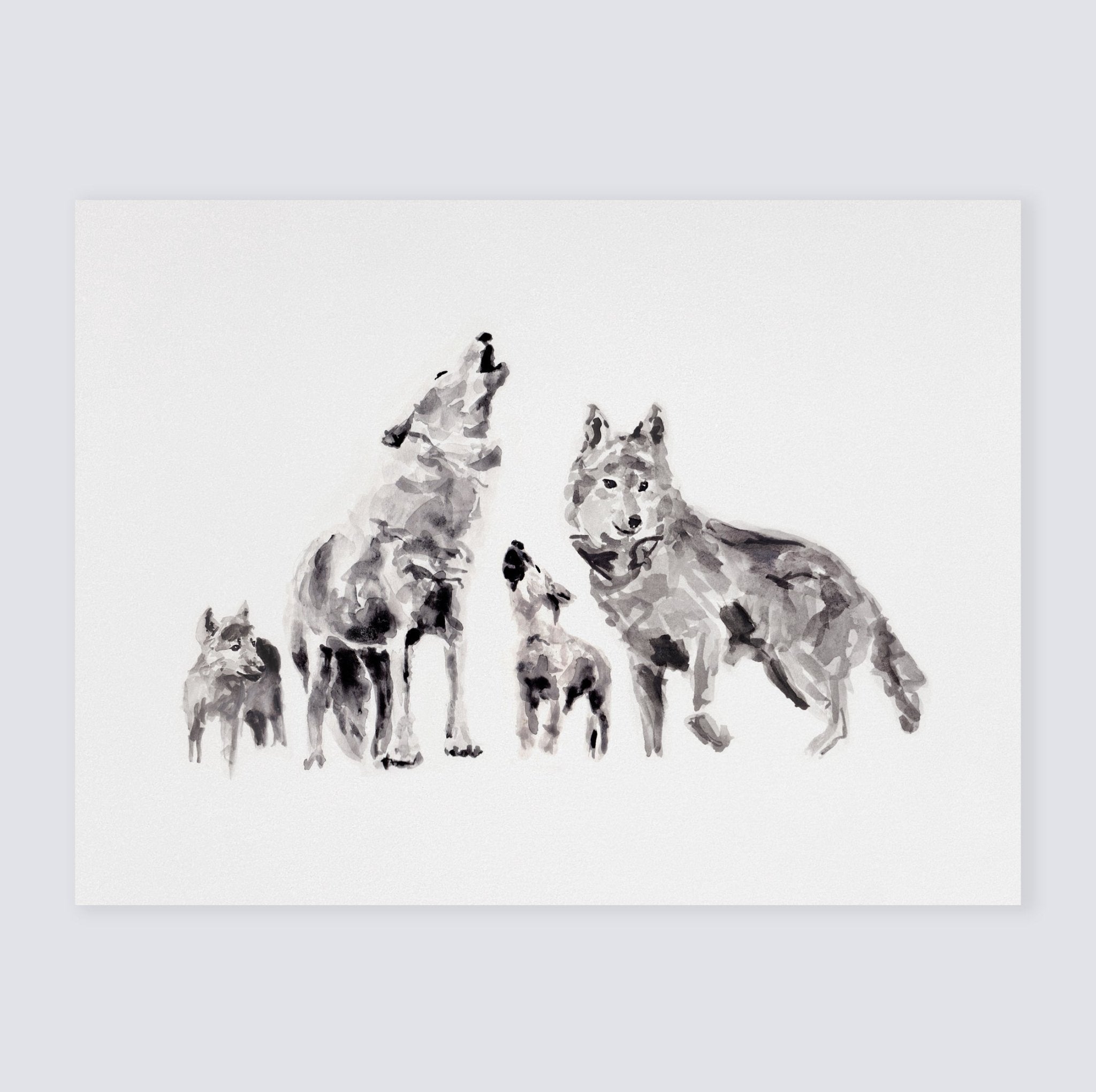 Wolf Family of 4 Woodland Animal Watercolor Art Print – Moon Rock Prints