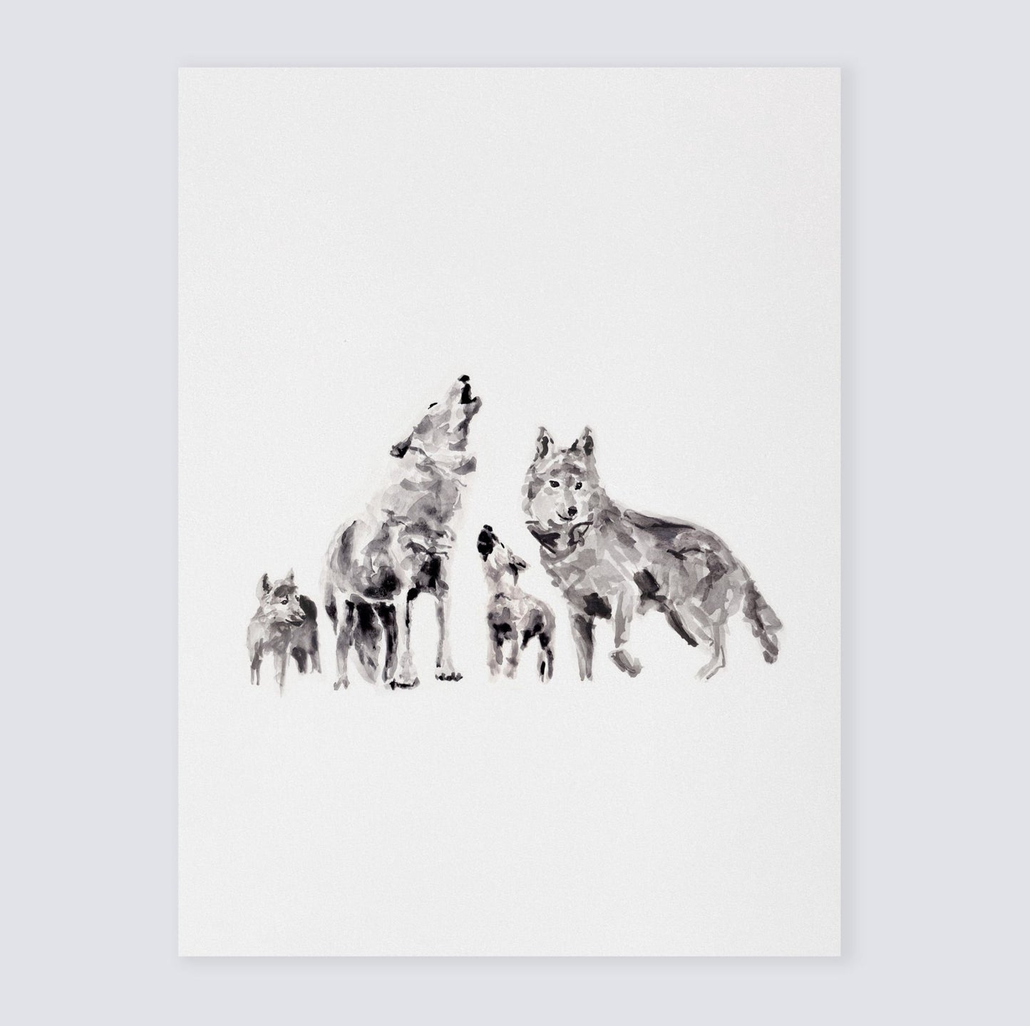 Wolf Family of 4 Woodland Animal Watercolor Art Print - Art Prints - Moon Rock Prints