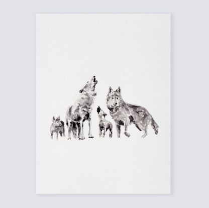 Wolf Family of 4 Woodland Animal Watercolor Art Print - Art Prints - Moon Rock Prints