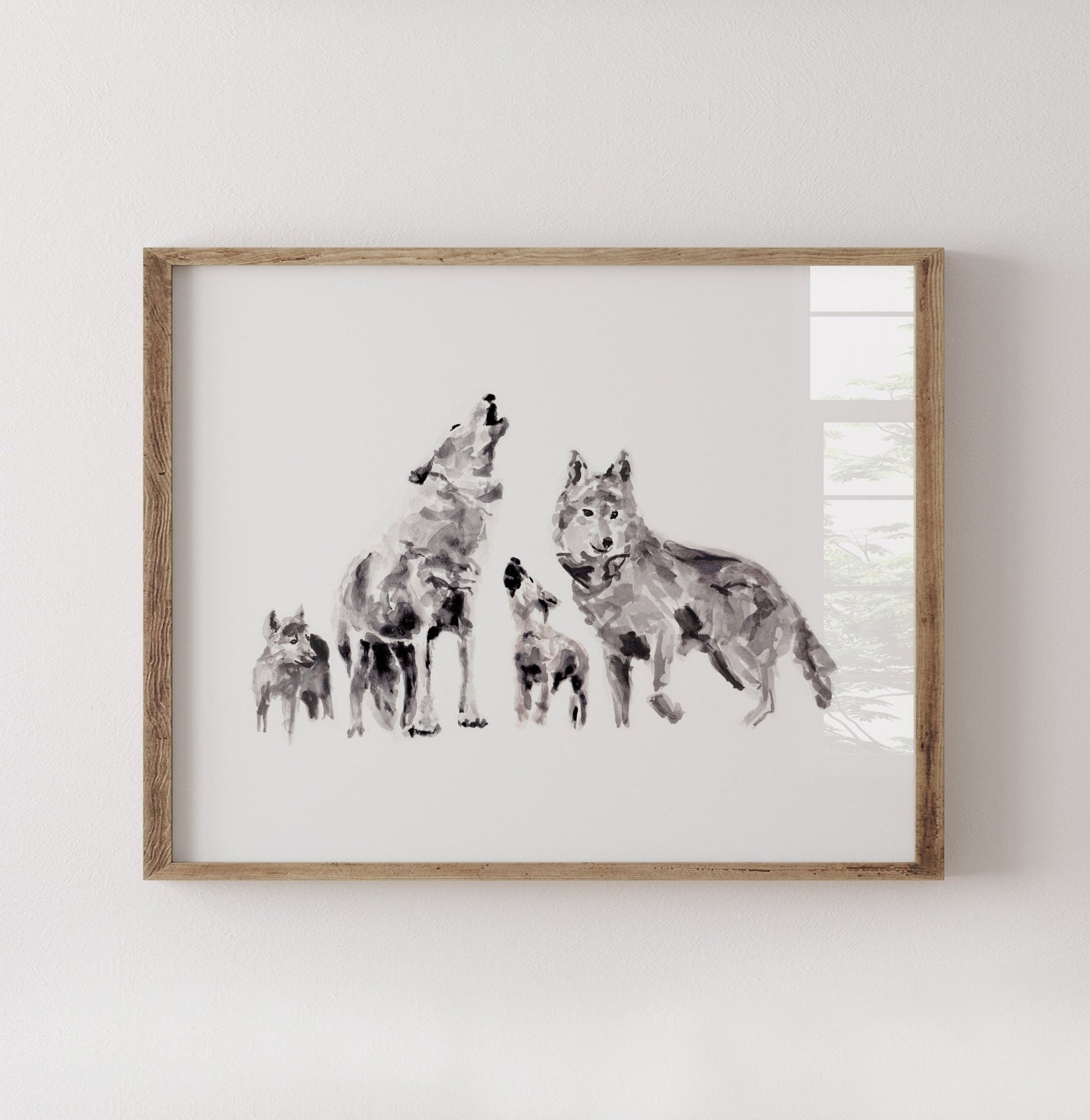 Wolf Family of 4 Woodland Animal Watercolor Art Print - Art Prints - Moon Rock Prints