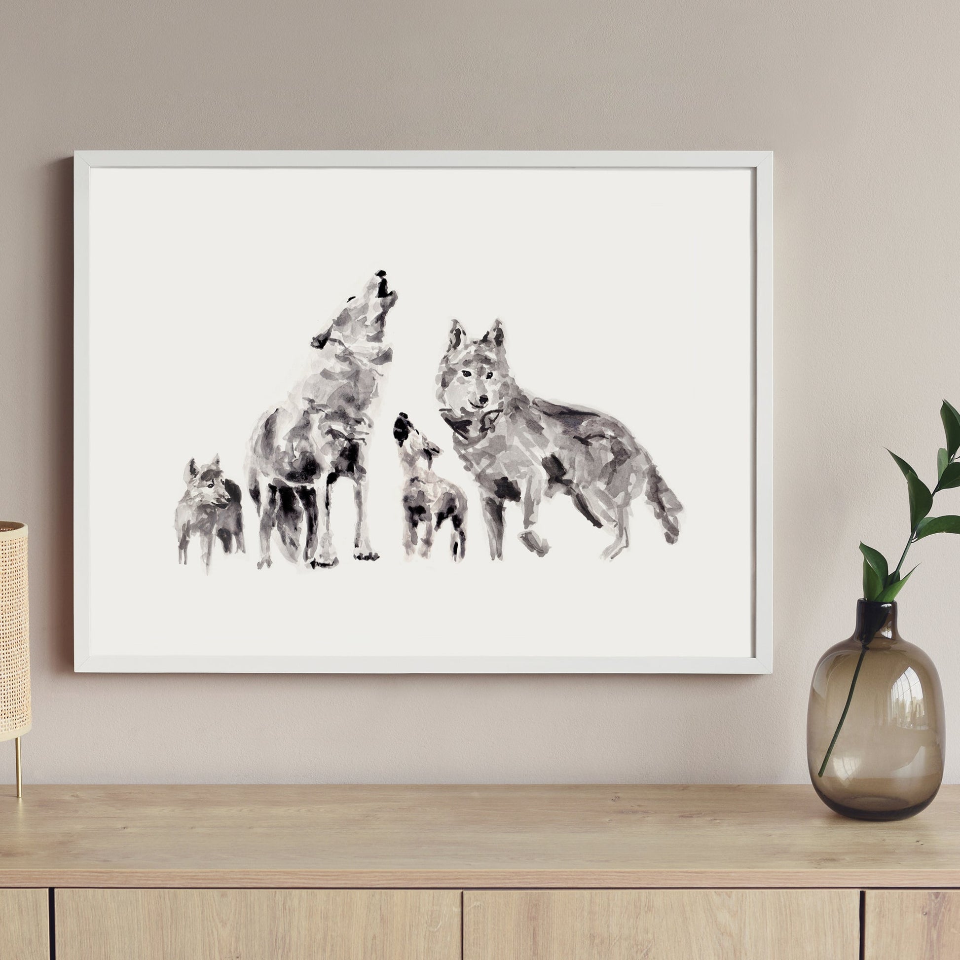 Wolf Family of 4 Woodland Animal Watercolor Art Print - Art Prints - Moon Rock Prints